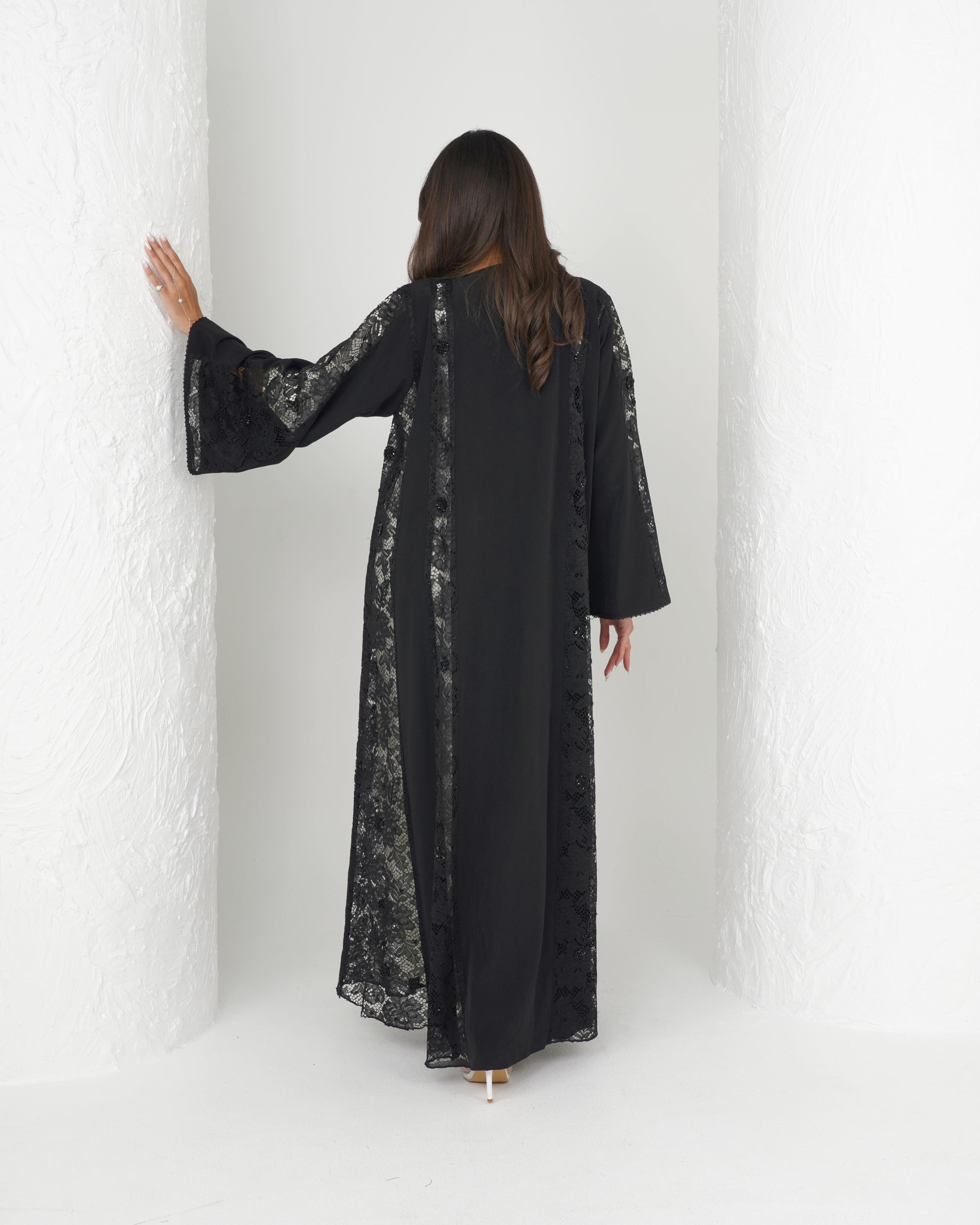 R137  Dantel  Black  Abaya Set
