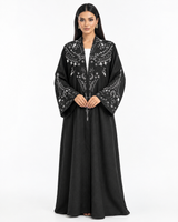 Black Satin Floral Abaya R 372 UAE | Rutba Fashion Abaya