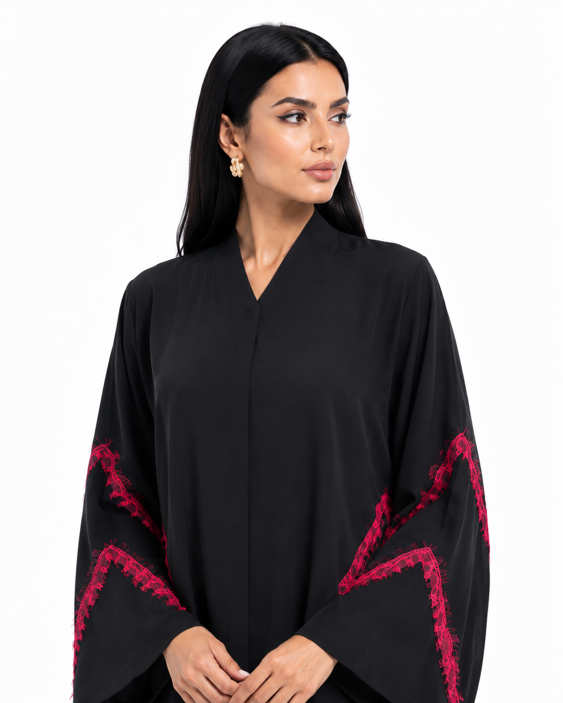 Buy Black Abaya R356 - Burgundy Lace - Rutba Fashion Abaya