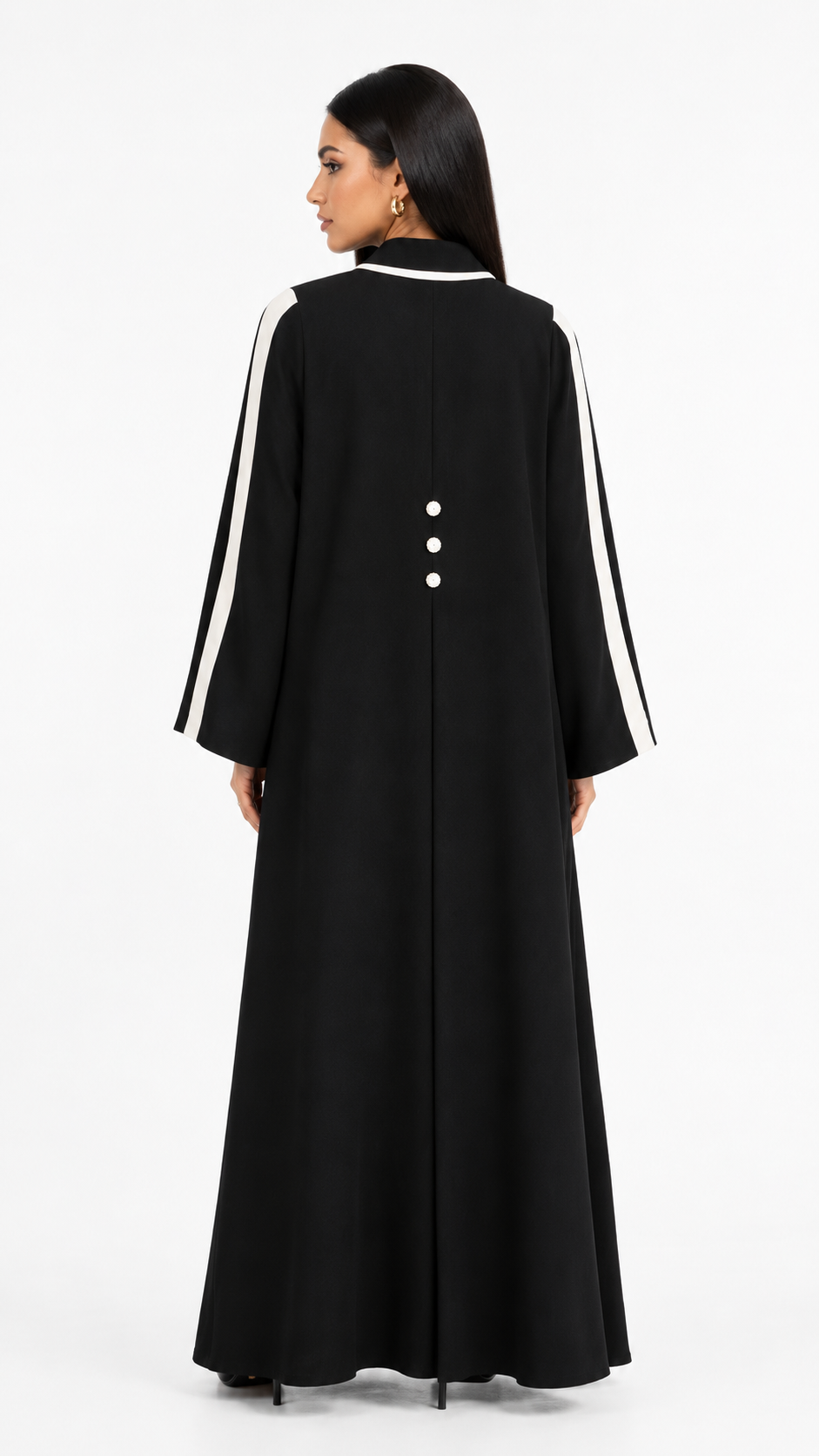 Buy Black & White Abaya R354 - Luxe - Rutba Fashion Abaya
