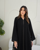 R235 black abaya UAE dantel flower design