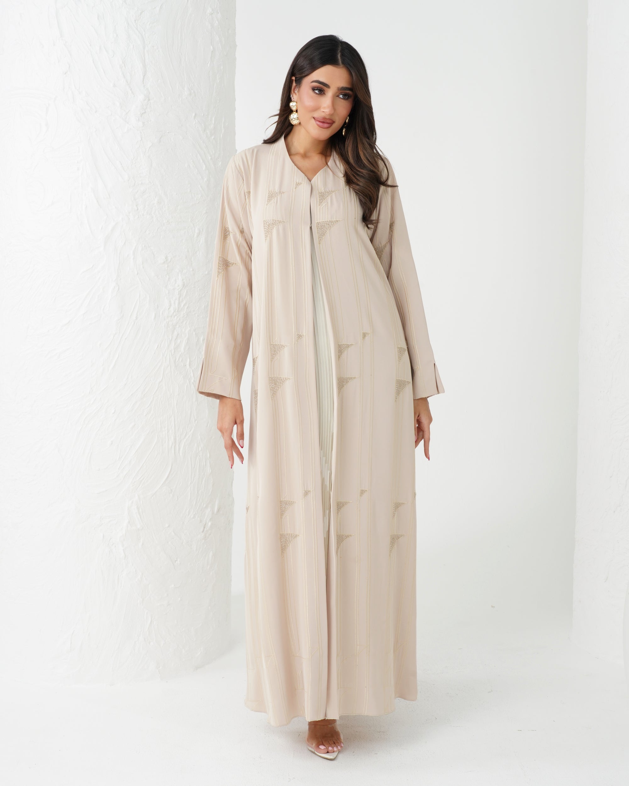 R172 Summer  Beige   Abaya Set