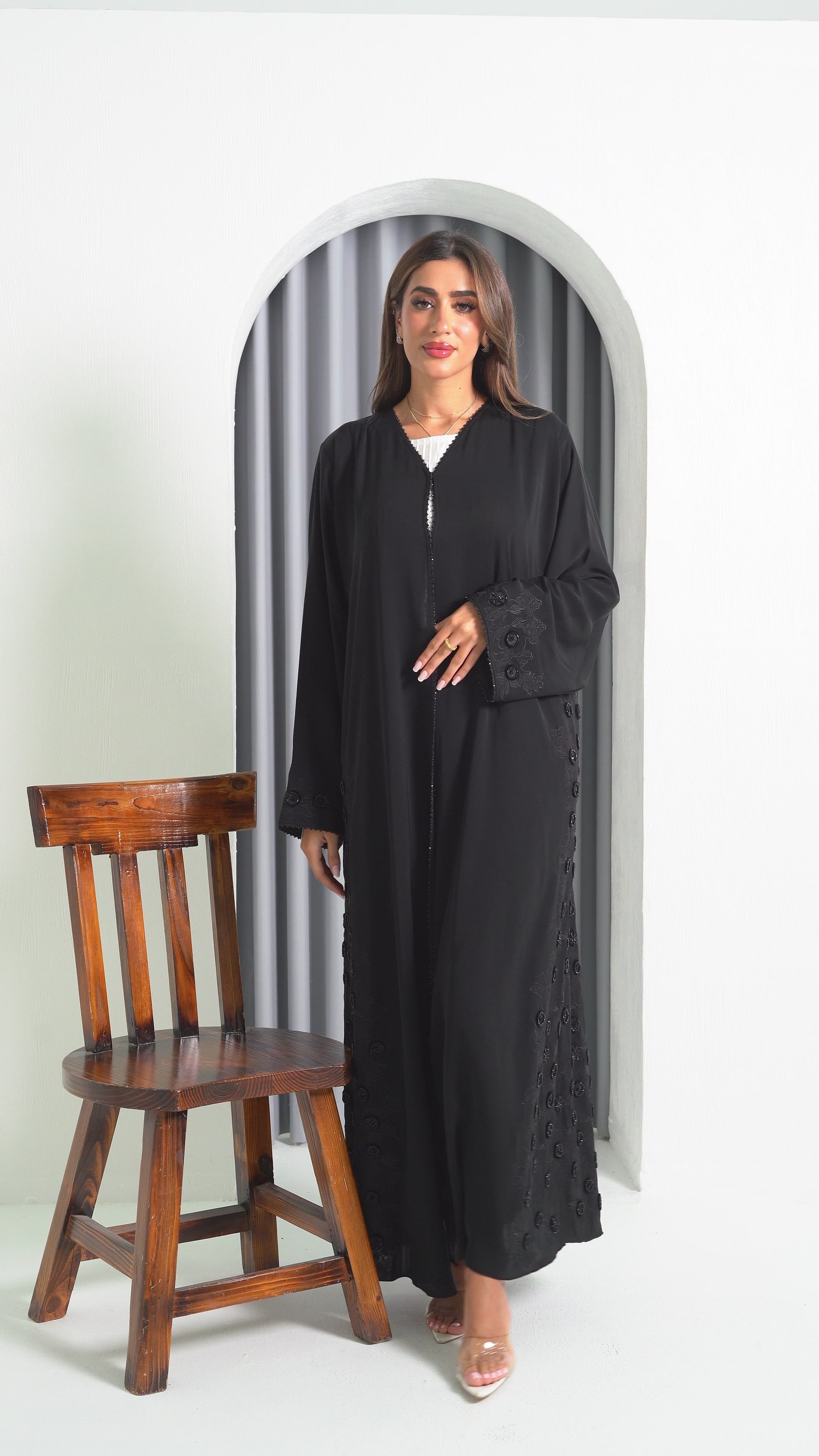 R215 Black elegant  Designer Abaya Set