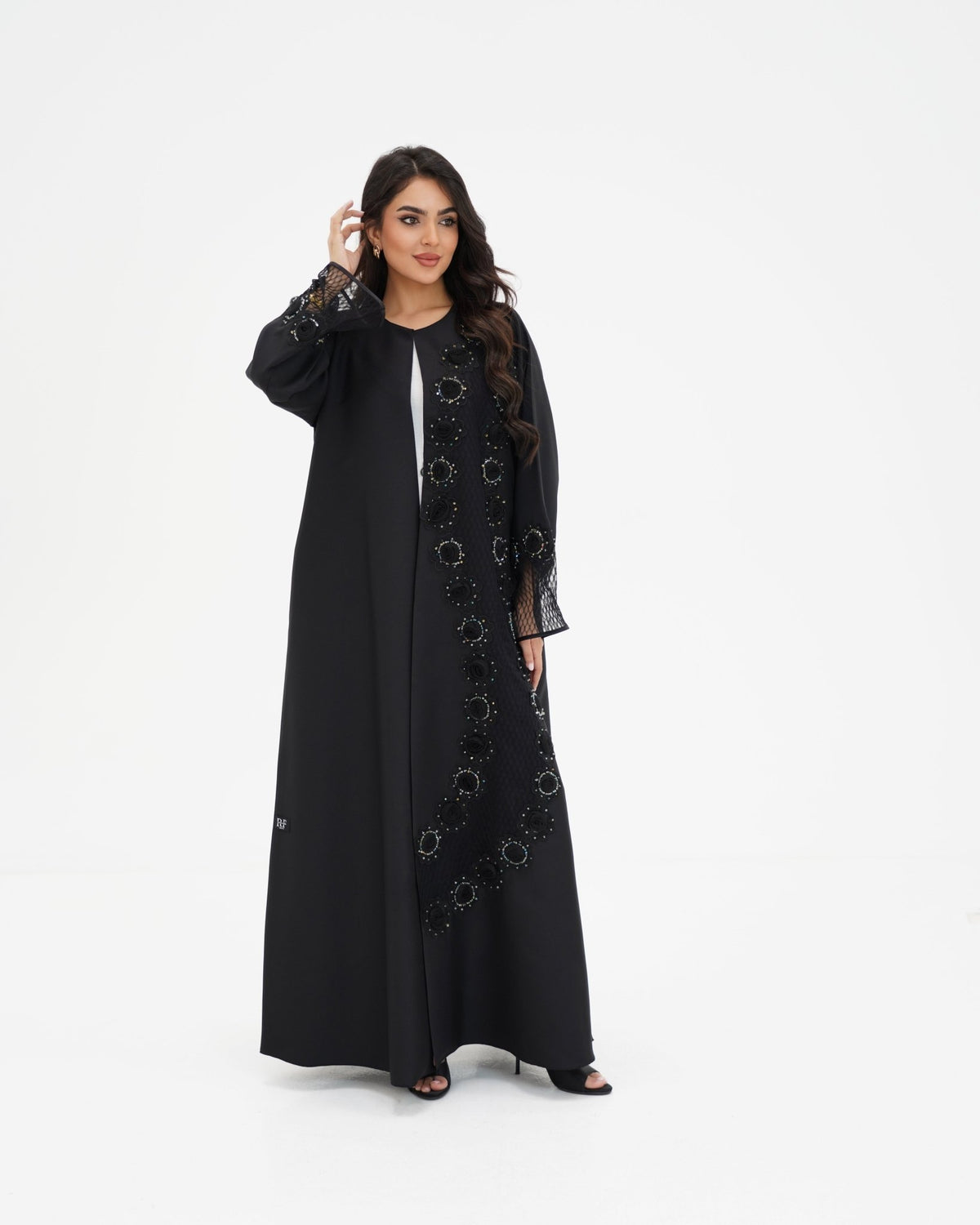 R 331 Black 3D Floral Lace Abaya Abaya for Women UAE – Abaya – Rutba Fashion Abaya