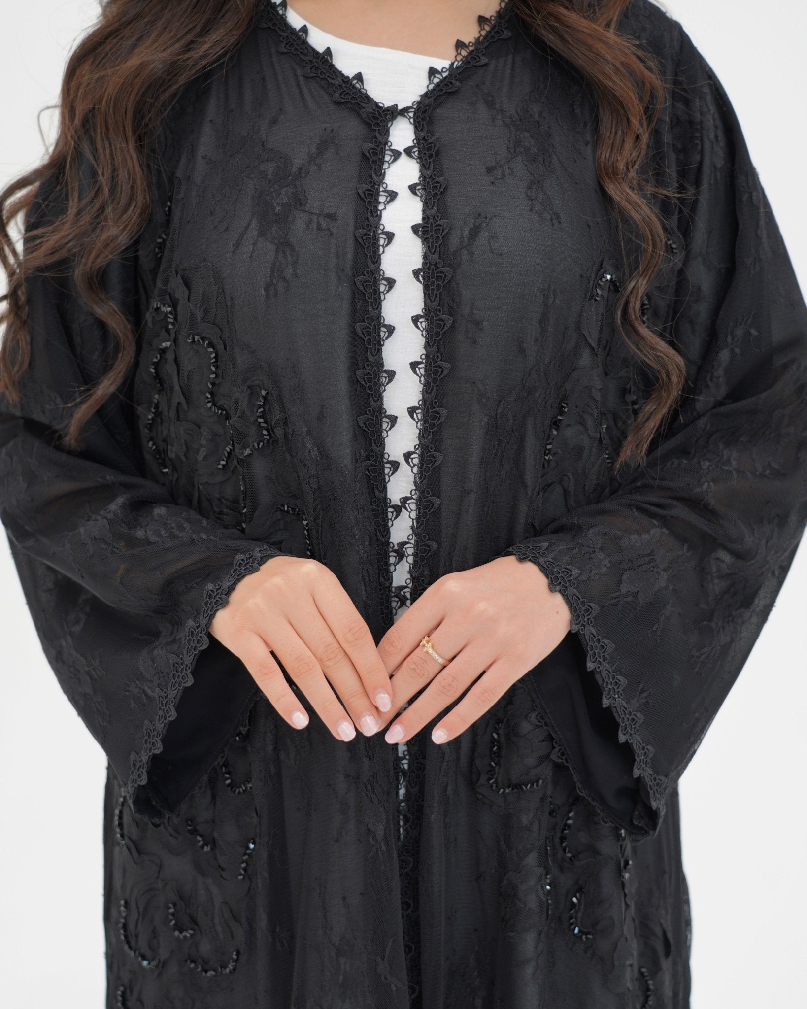 R 333 Black 3D LaserCut Floral Dantel Abaya Abaya for Women UAE – Abaya – Rutba Fashion Abaya