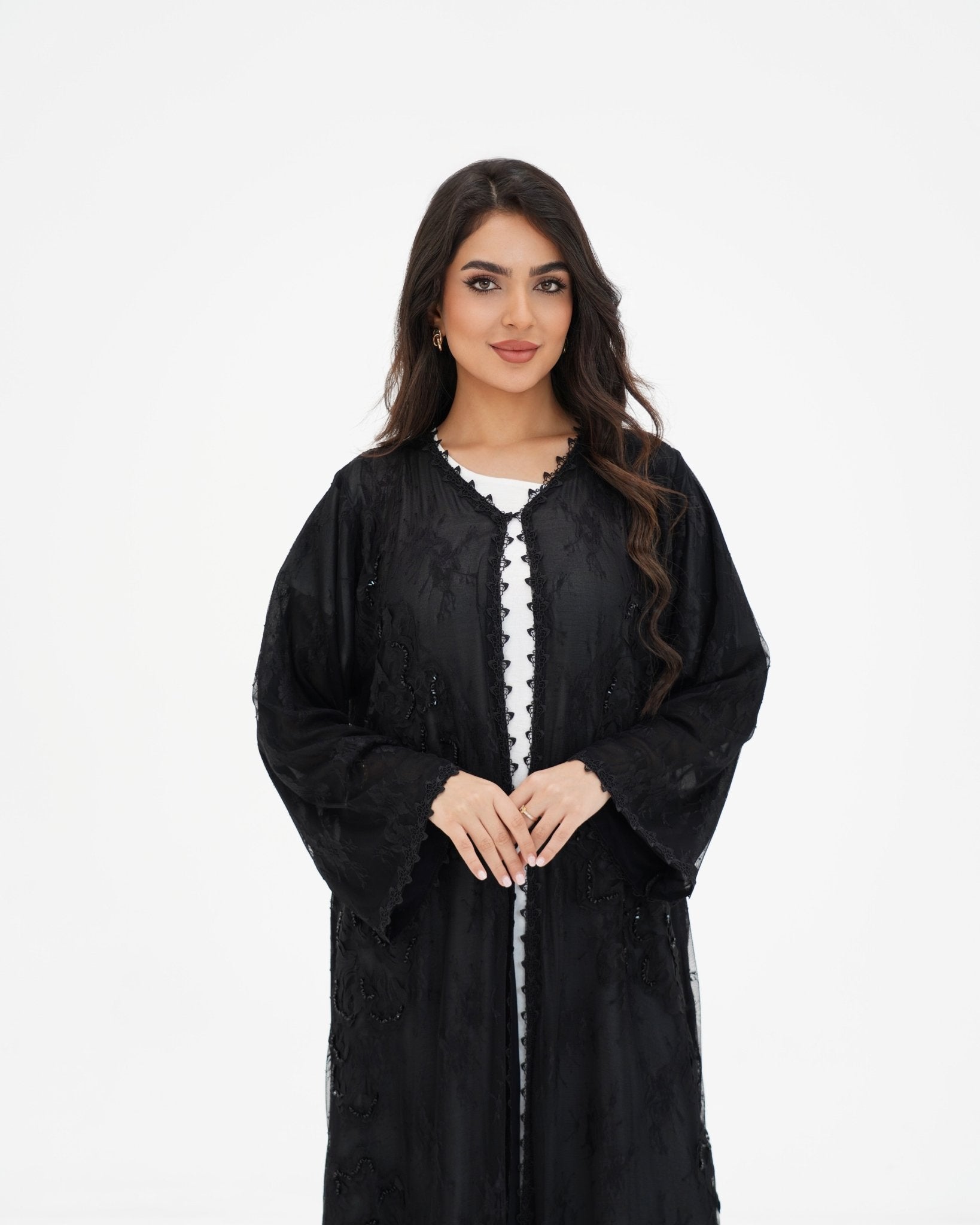 R 333 Black 3D LaserCut Floral Dantel Abaya Abaya for Women UAE – Abaya – Rutba Fashion Abaya