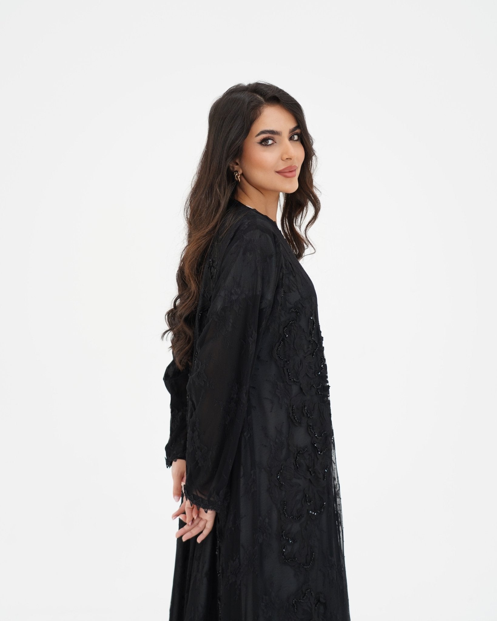 R 333 Black 3D LaserCut Floral Dantel Abaya Abaya for Women UAE – Abaya – Rutba Fashion Abaya