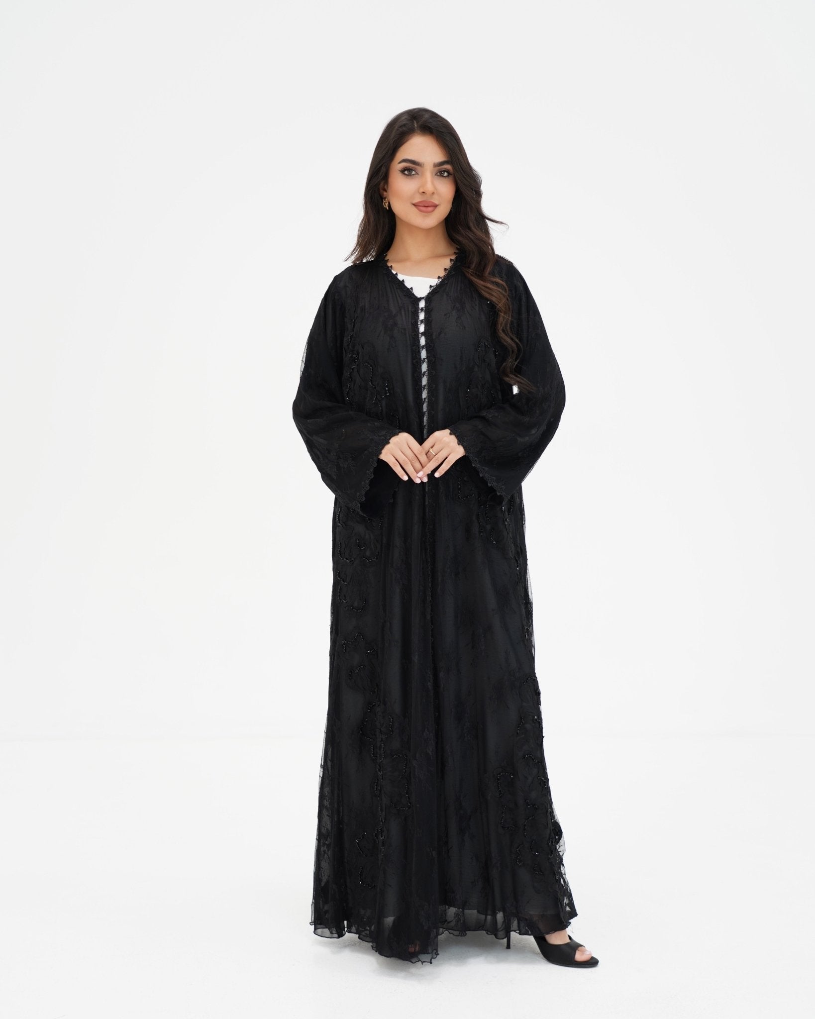 R 333 Black 3D LaserCut Floral Dantel Abaya Abaya for Women UAE – Abaya – Rutba Fashion Abaya
