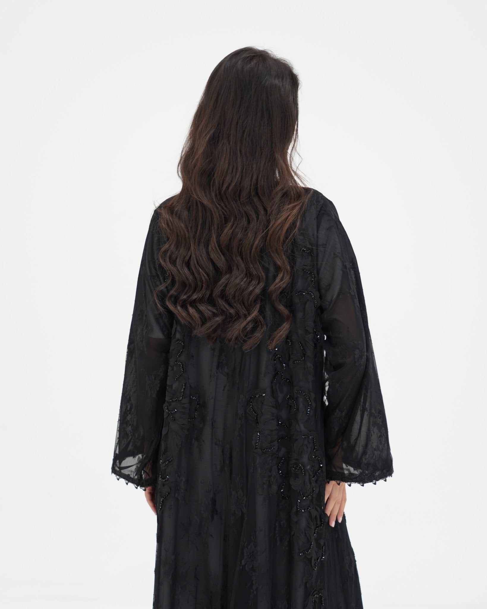 R 333 Black 3D LaserCut Floral Dantel Abaya Abaya for Women UAE – Abaya – Rutba Fashion Abaya