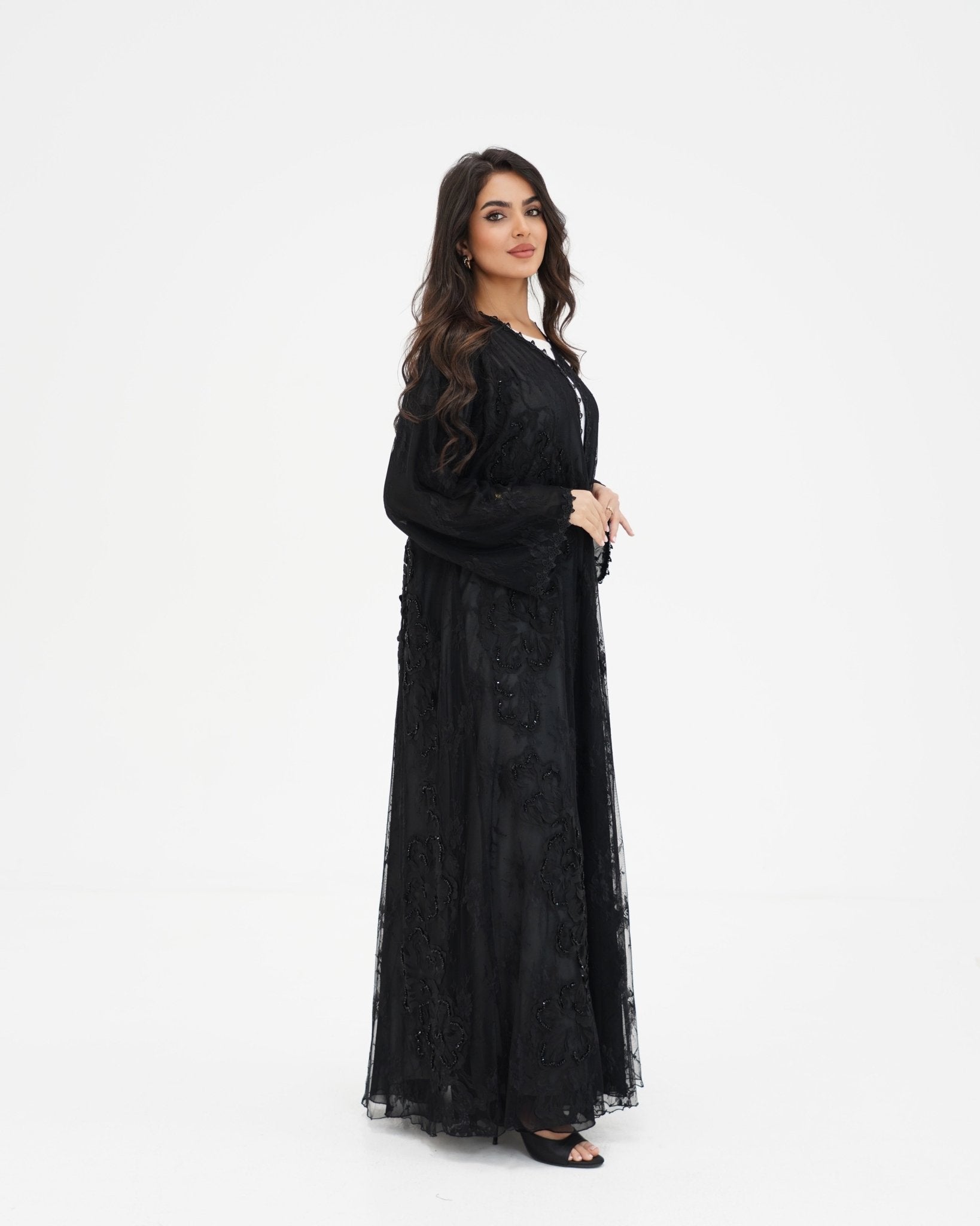 R 333 Black 3D LaserCut Floral Dantel Abaya Abaya for Women UAE – Abaya – Rutba Fashion Abaya