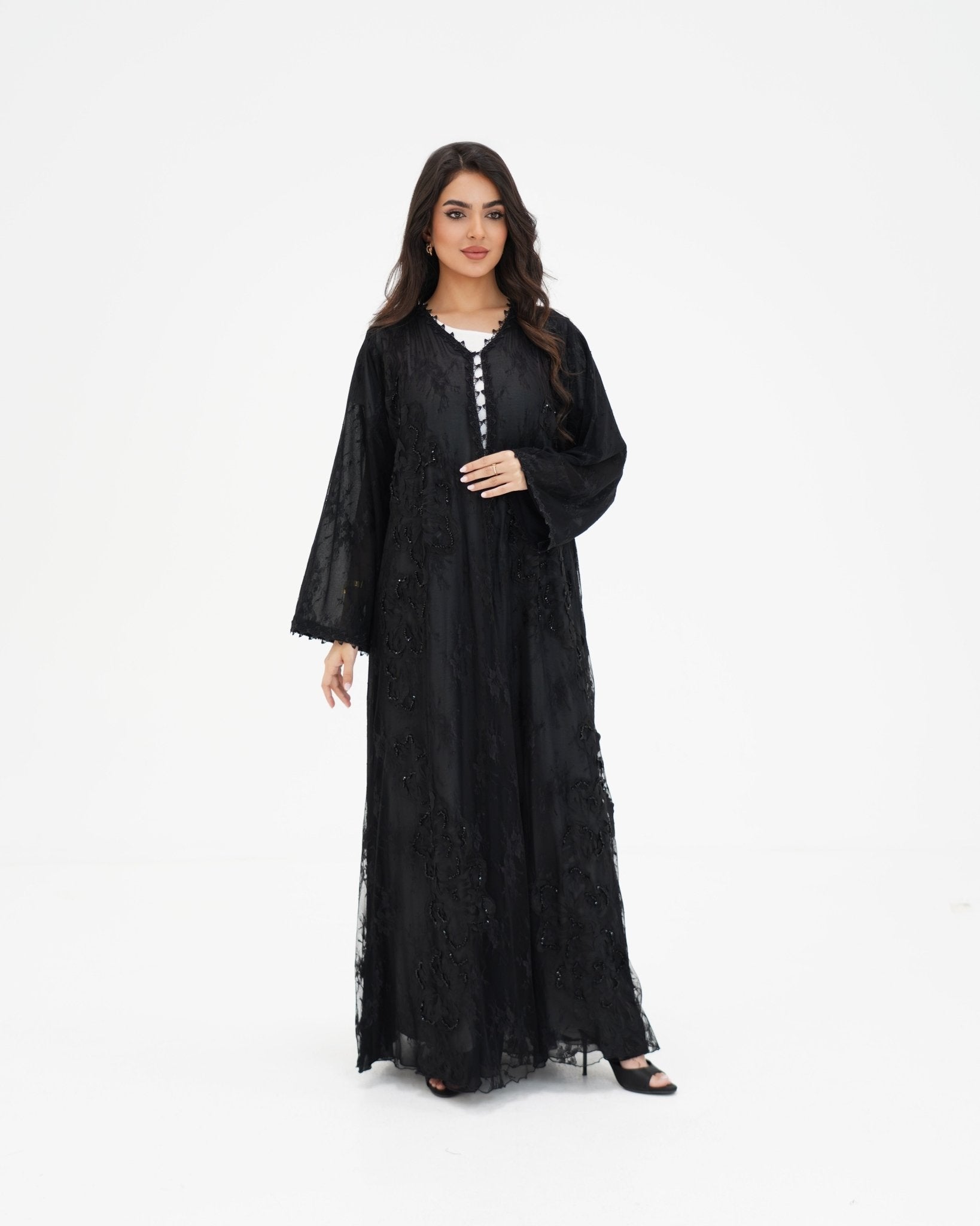 R 333 Black 3D LaserCut Floral Dantel Abaya Abaya for Women UAE – Abaya – Rutba Fashion Abaya