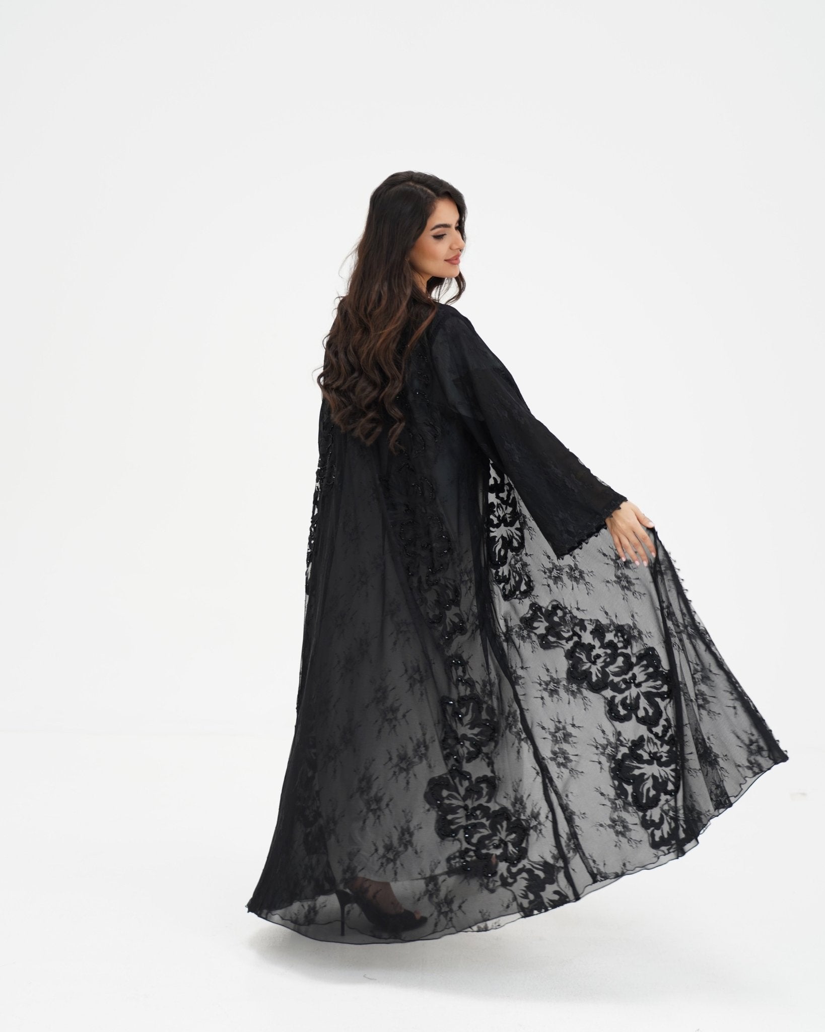 R 333 Black 3D LaserCut Floral Dantel Abaya Abaya for Women UAE – Abaya – Rutba Fashion Abaya