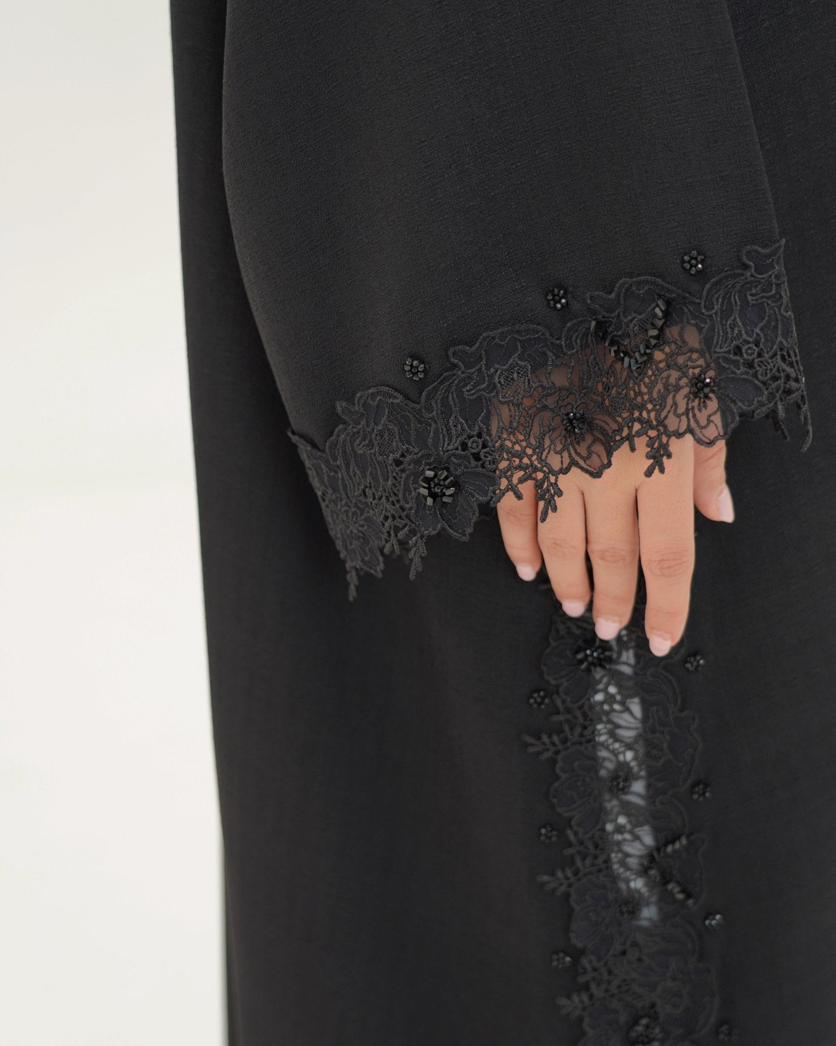 R 334 Black 3D LaserCut Floral Lace Abaya Abaya for Women UAE – Abaya – Rutba Fashion Abaya