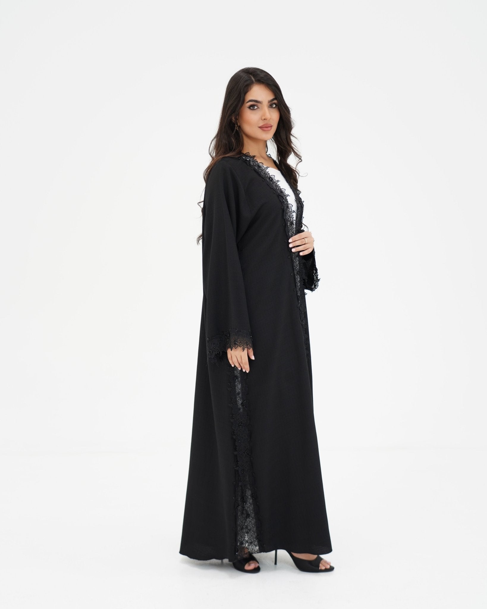 R 334 Black 3D LaserCut Floral Lace Abaya Abaya for Women UAE – Abaya – Rutba Fashion Abaya