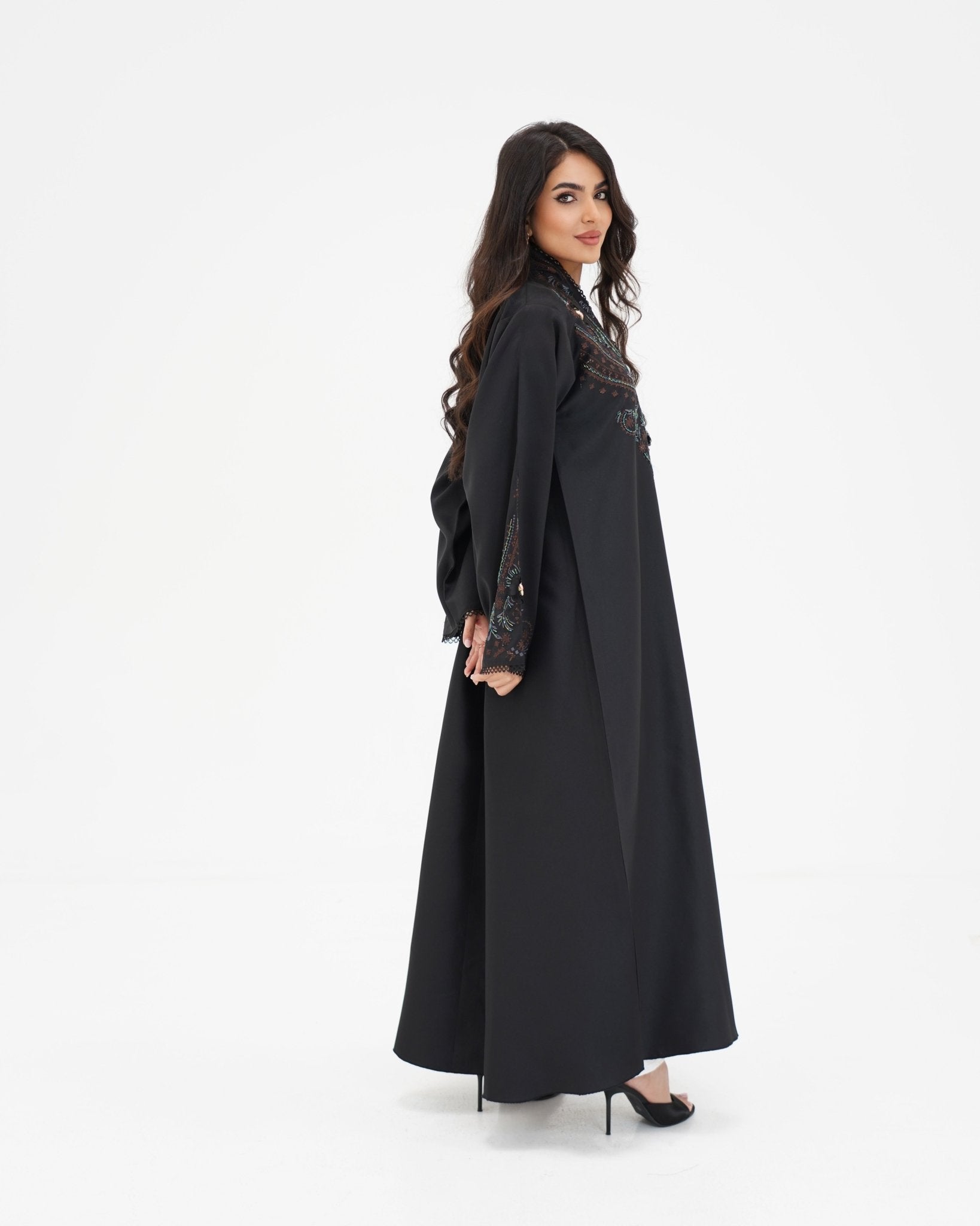 R 336 Black Premium Tartiz (Embroidery) Abaya Abaya for Women UAE – Abaya – Rutba Fashion Abaya