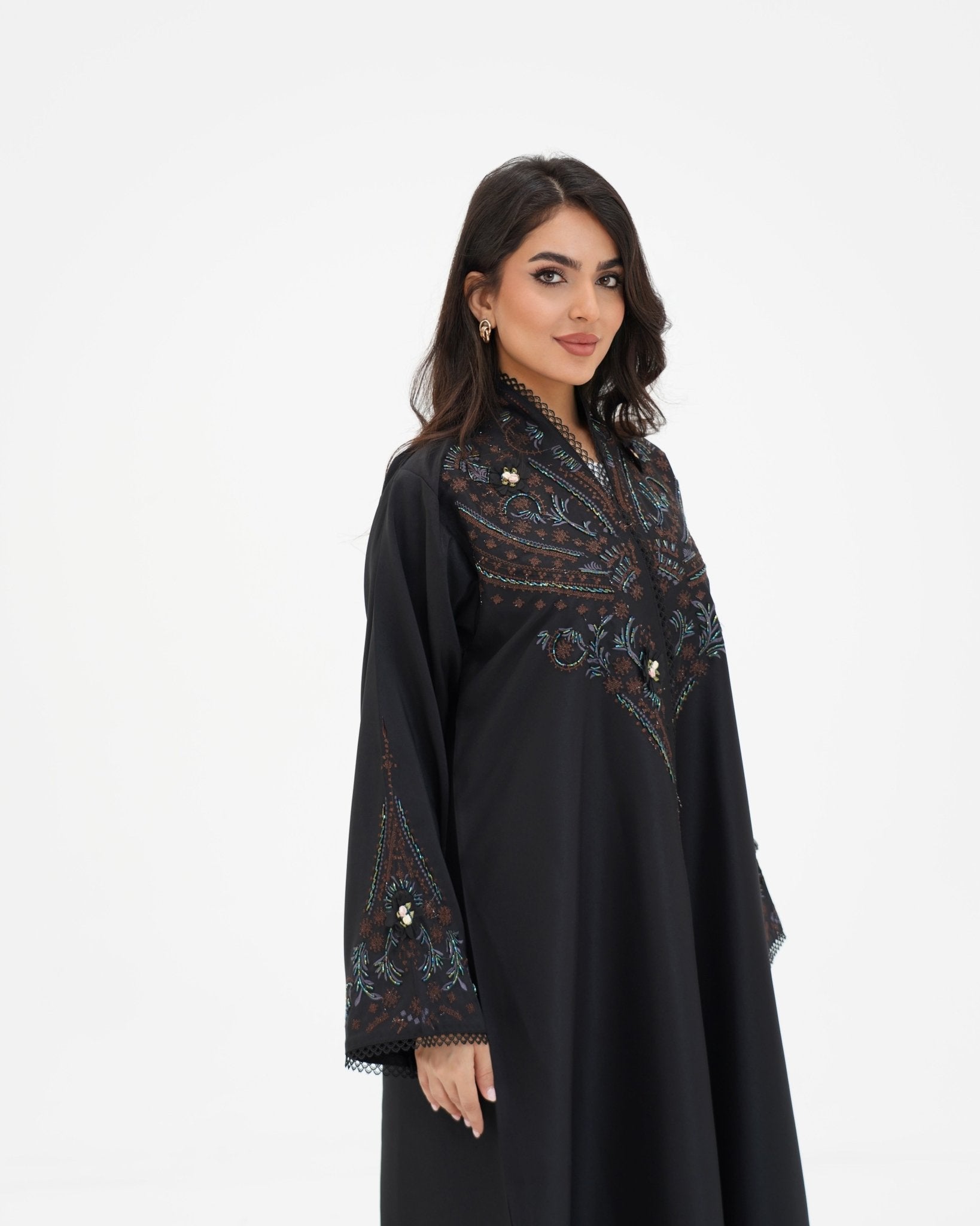 R 336 Black Premium Tartiz (Embroidery) Abaya Abaya for Women UAE – Abaya – Rutba Fashion Abaya