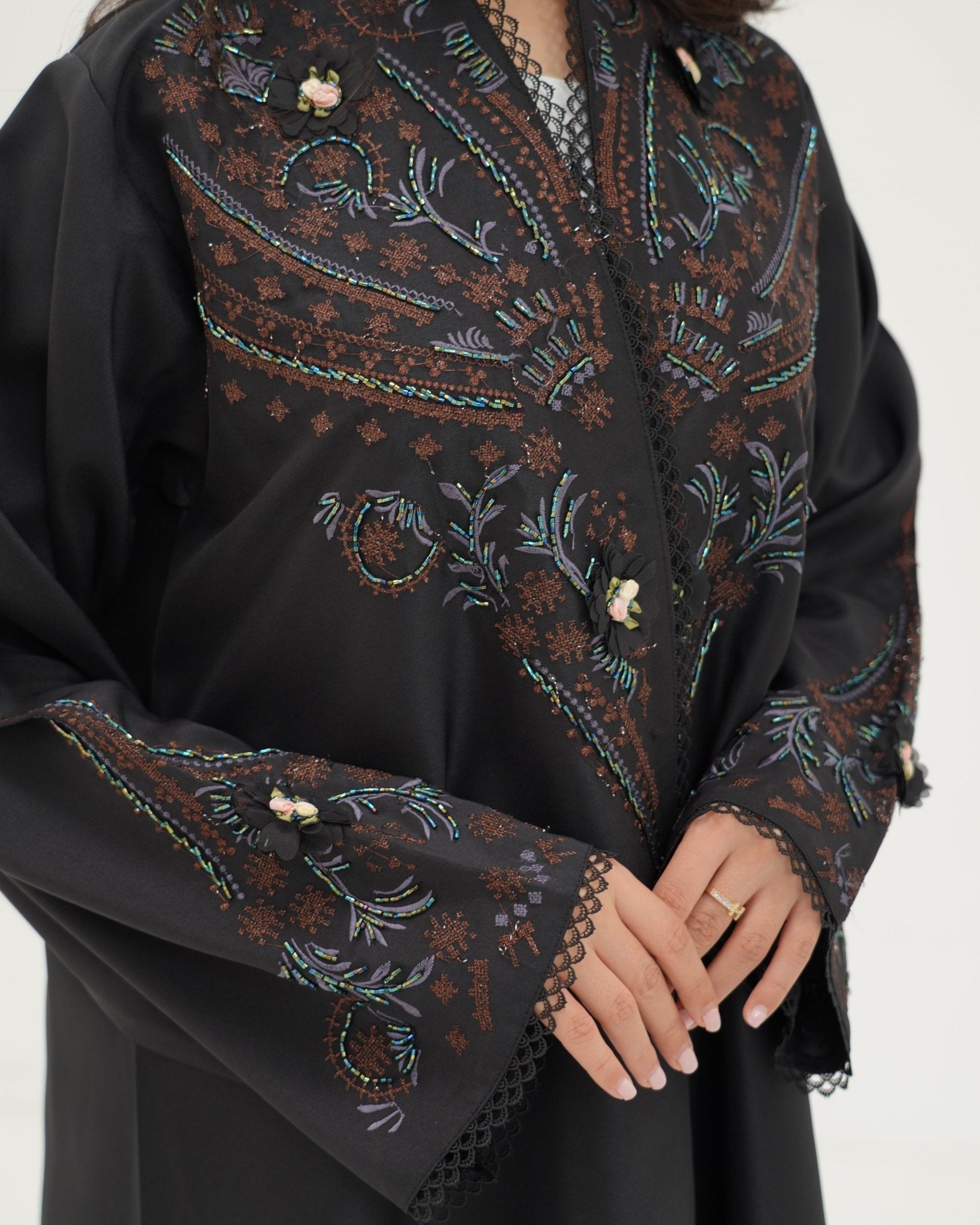 R 336 Black Premium Tartiz (Embroidery) Abaya Abaya for Women UAE – Abaya – Rutba Fashion Abaya
