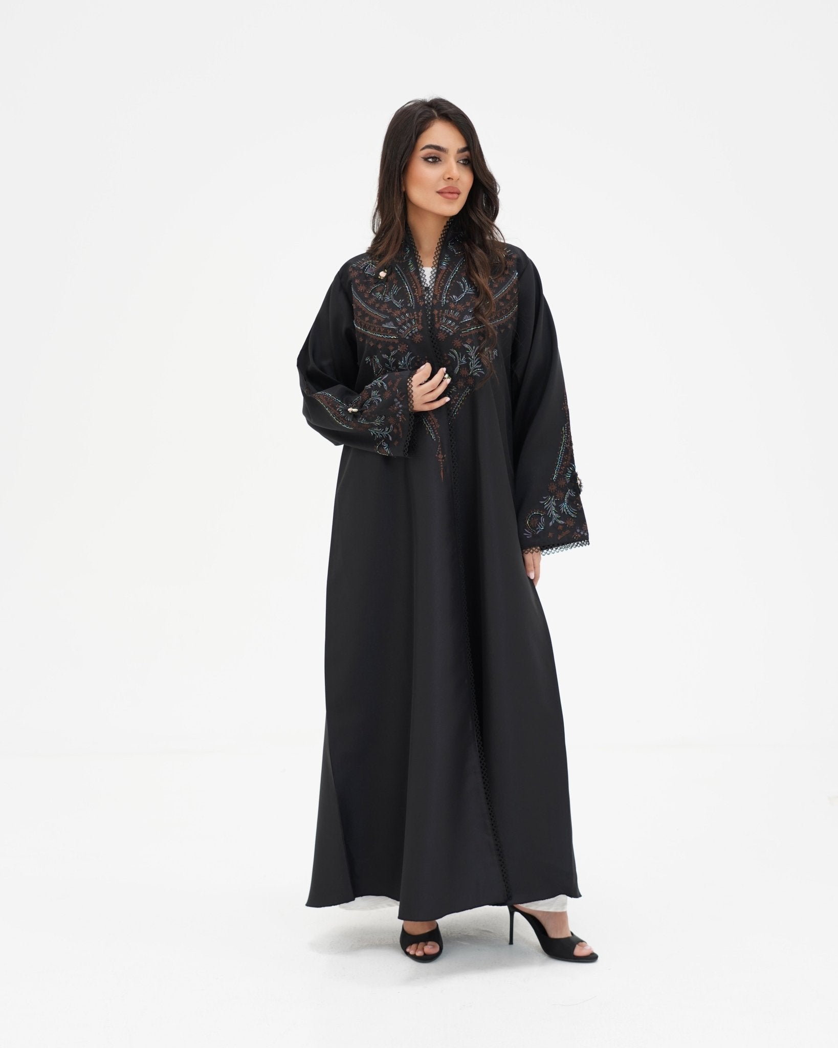 R 336 Black Premium Tartiz (Embroidery) Abaya Abaya for Women UAE – Abaya – Rutba Fashion Abaya