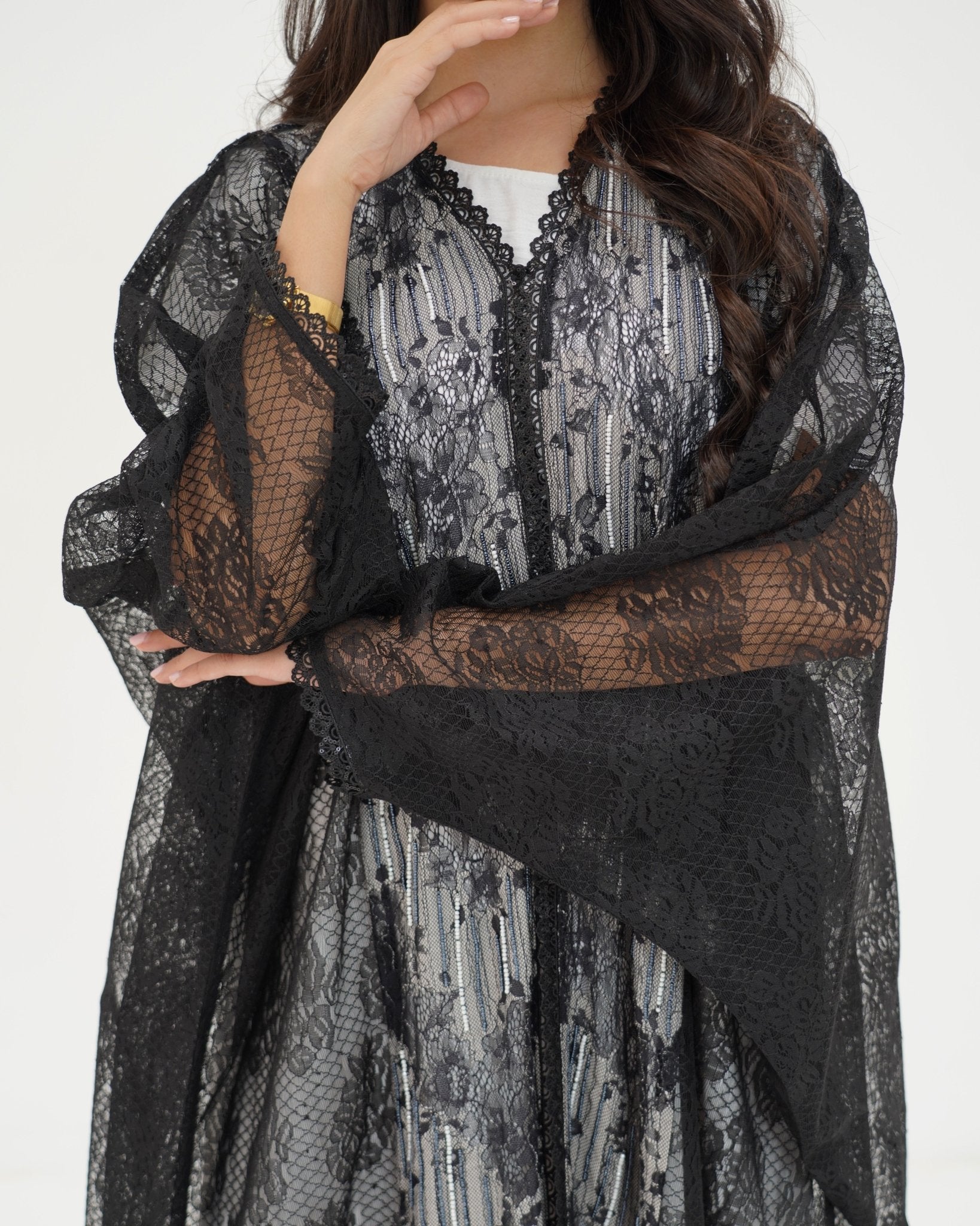 R 337 Black Dantel Abaya Abaya for Women UAE – Abaya – Rutba Fashion Abaya