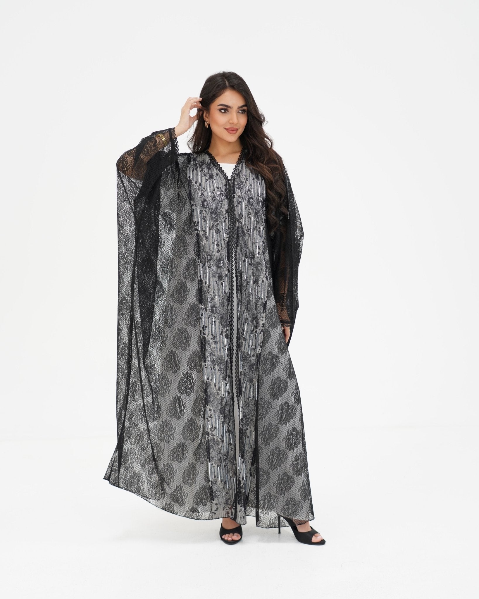 R 337 Black Dantel Abaya Abaya for Women UAE – Abaya – Rutba Fashion Abaya
