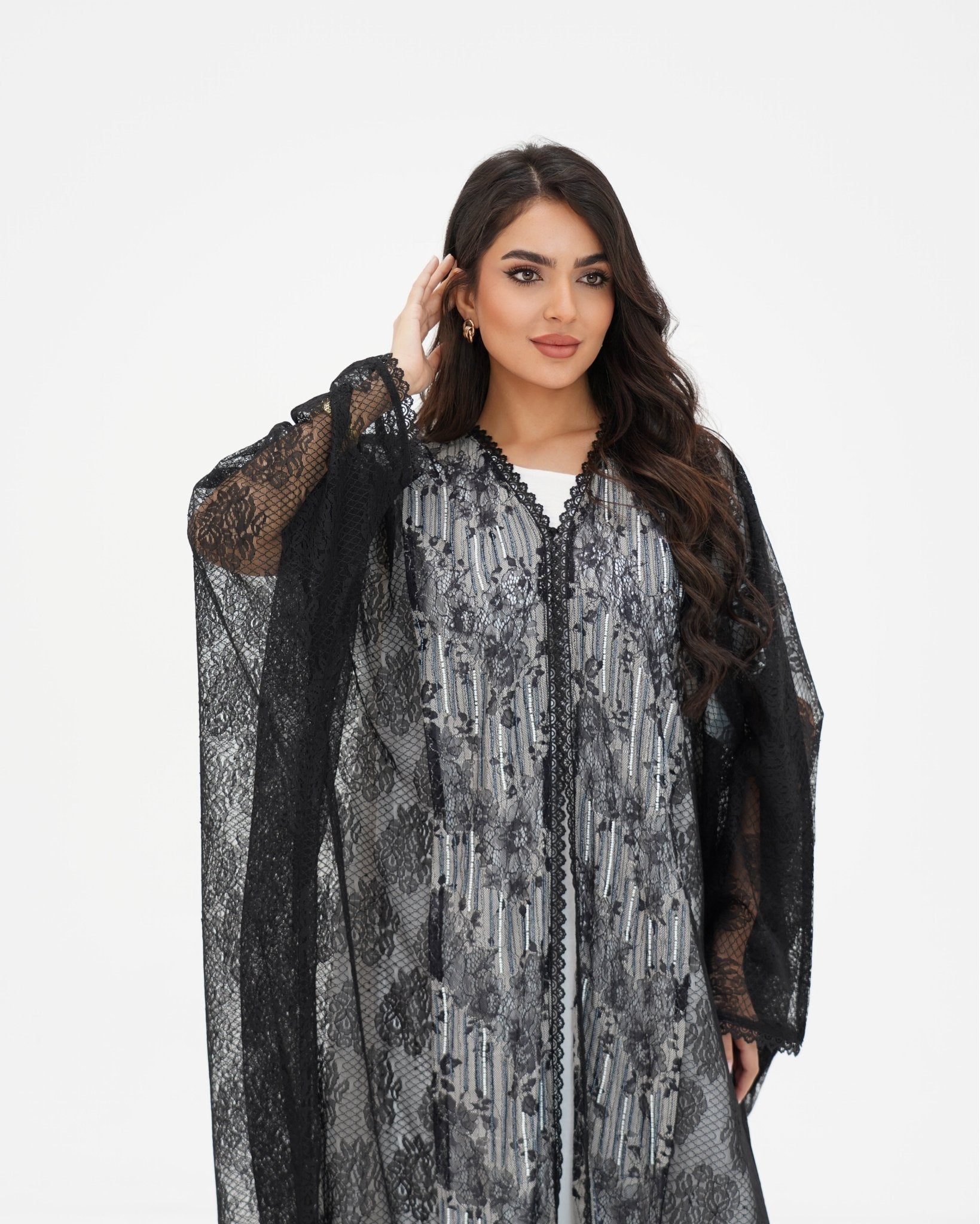 R 337 Black Dantel Abaya Abaya for Women UAE – Abaya – Rutba Fashion Abaya
