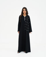 R 338 Black Abaya with White Beadwork Abaya for Women UAE – Abaya – Rutba Fashion Abaya