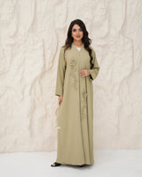R 339 Light Olive-Beige Floral Beaded Abaya Abaya for Women UAE – Abaya – Rutba Fashion Abaya