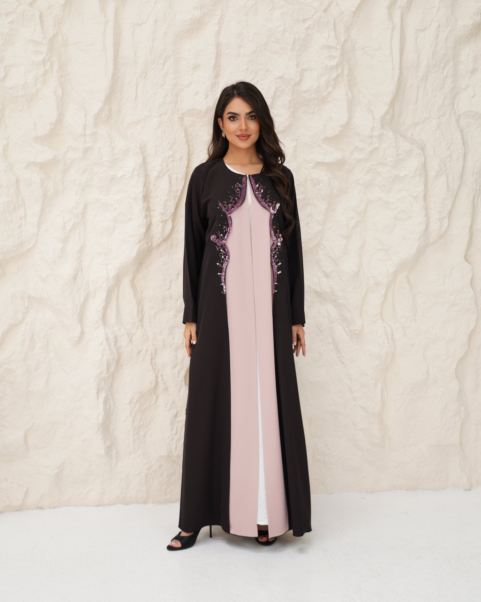 R 341 Black Pink Two-Tone Abaya Abaya for Women UAE – Abaya – Rutba Fashion Abaya