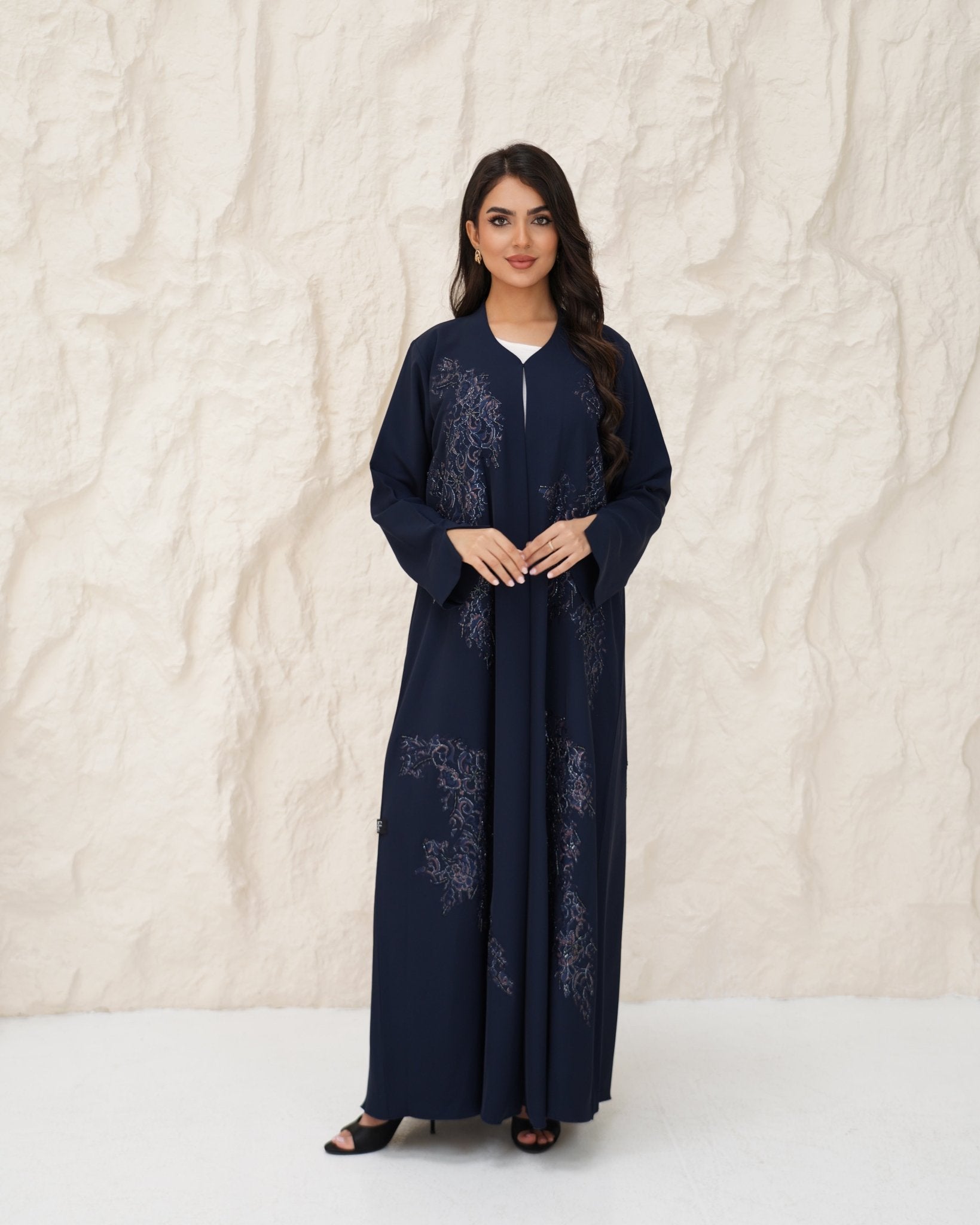 R 342 Navy Blue Rainbow Beaded Abaya Abaya for Women UAE – Abaya – Rutba Fashion Abaya