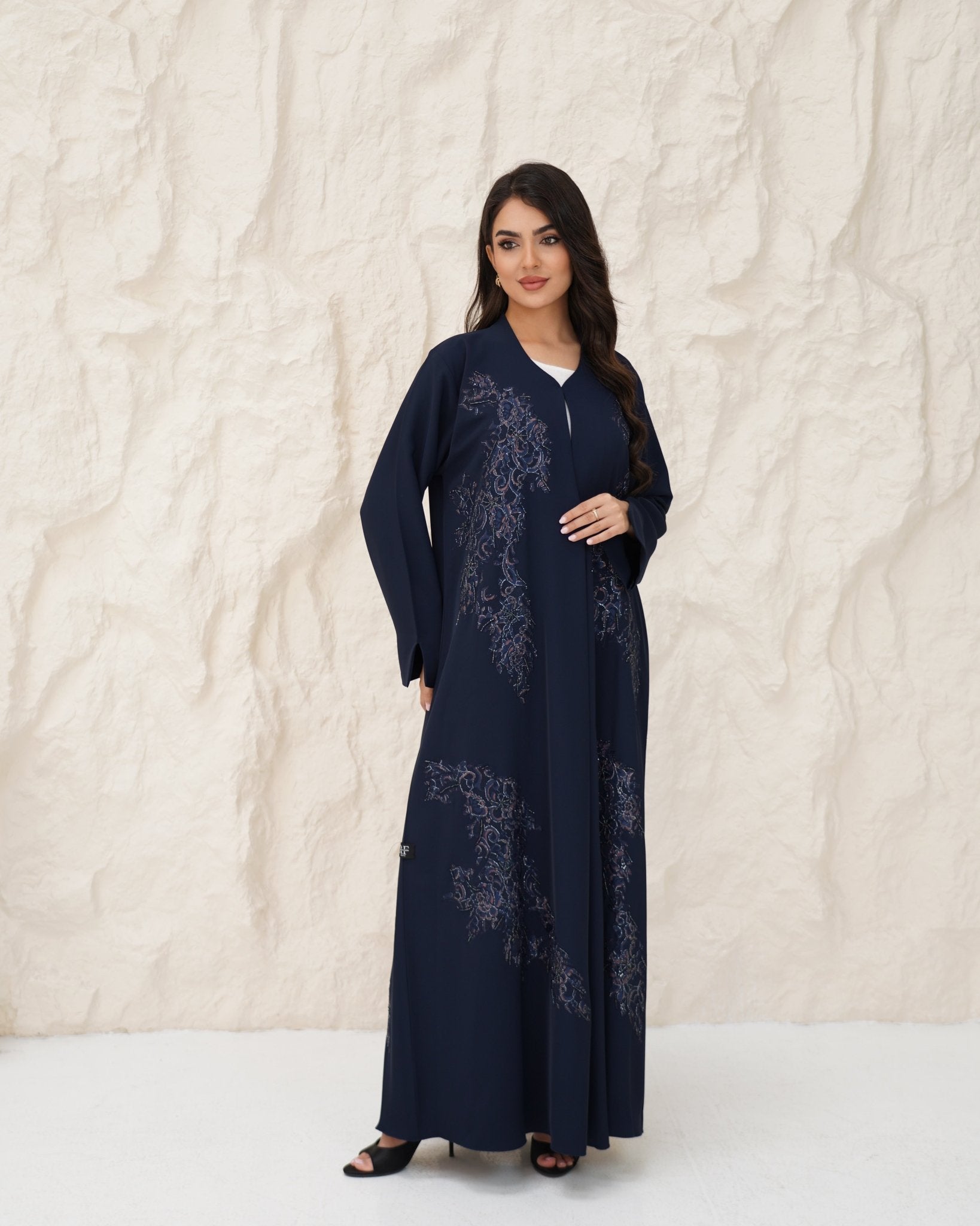 R 342 Navy Blue Rainbow Beaded Abaya Abaya for Women UAE – Abaya – Rutba Fashion Abaya