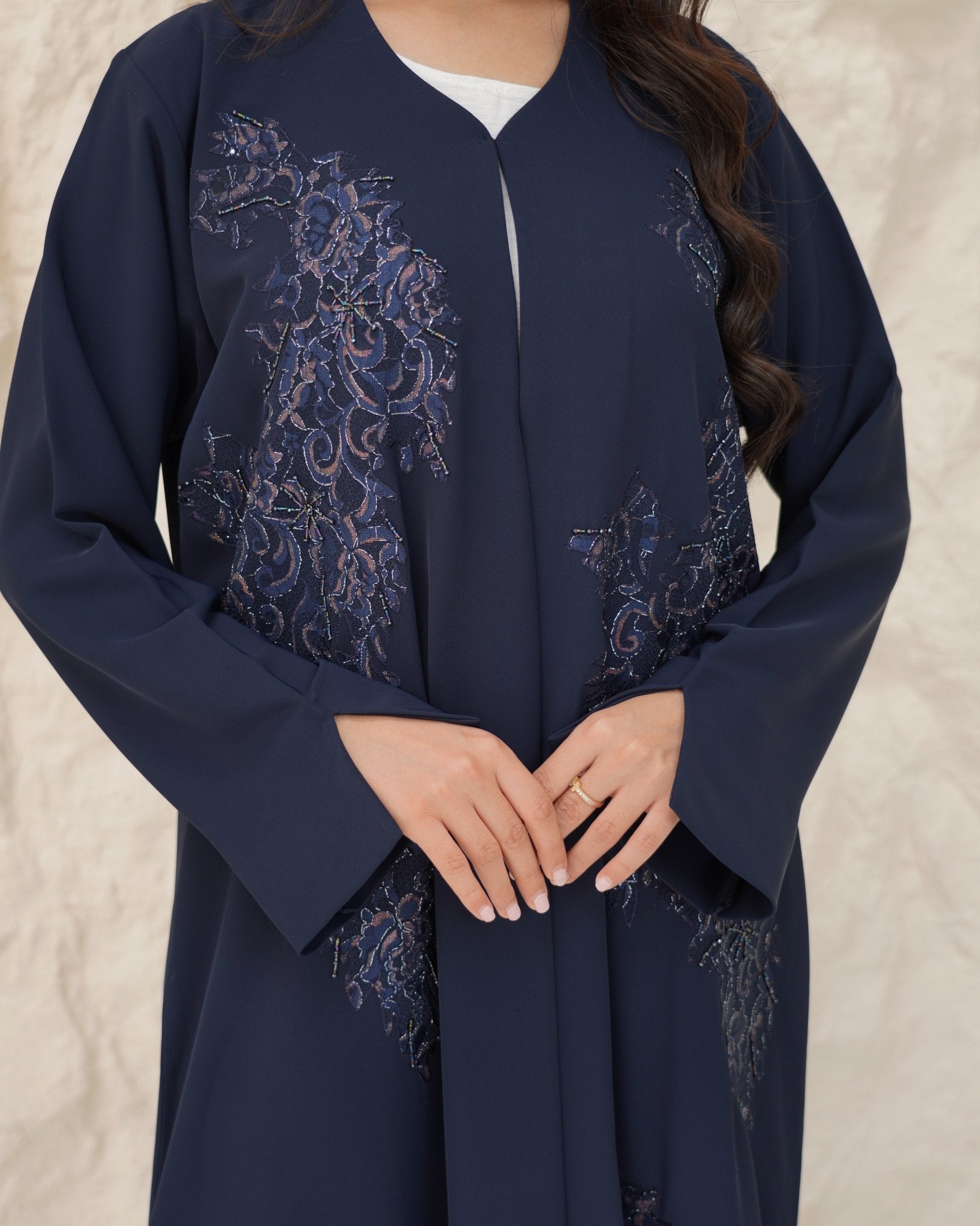 R 342 Navy Blue Rainbow Beaded Abaya Abaya for Women UAE – Abaya – Rutba Fashion Abaya