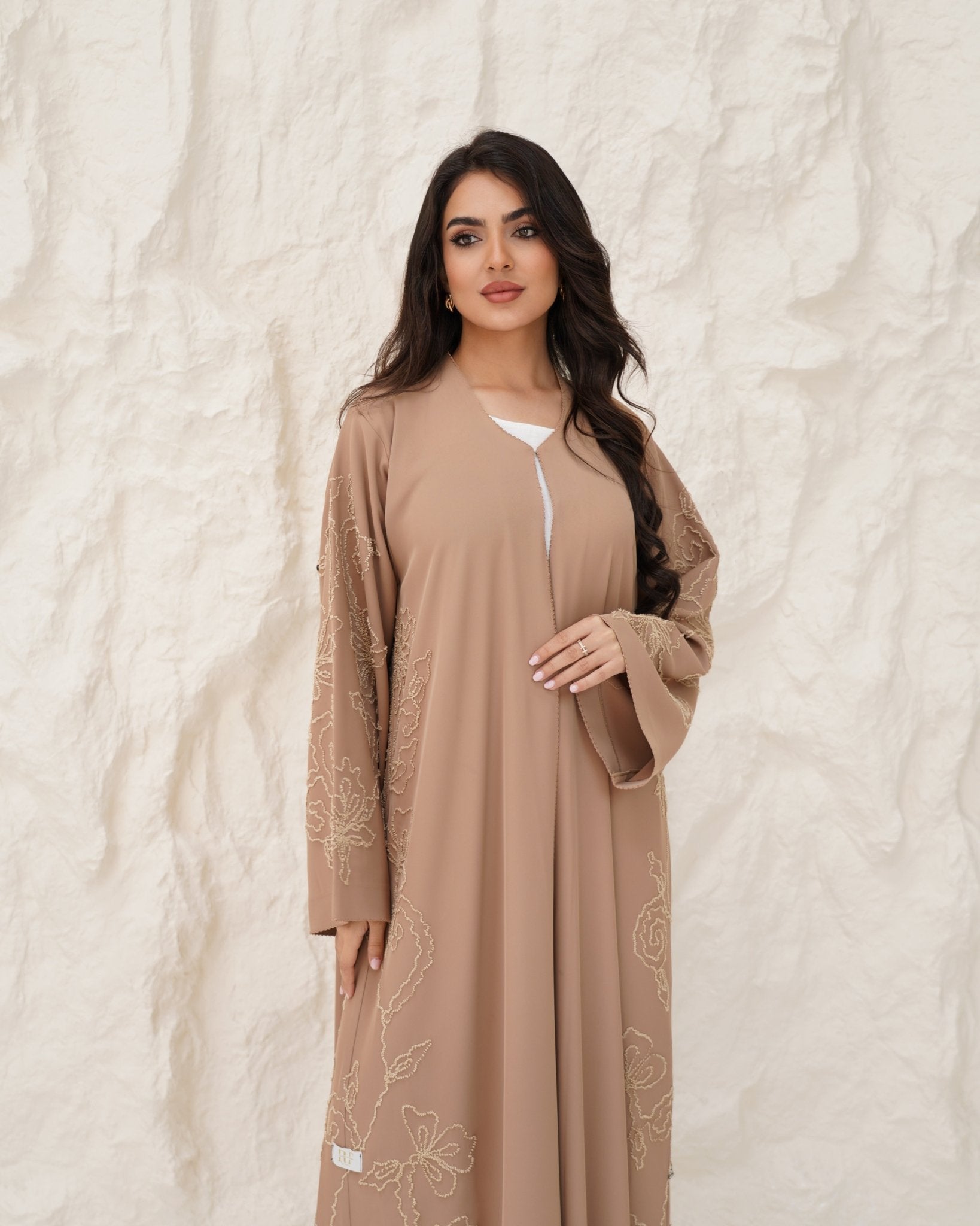 R 343 Light Brown Premium Aari 3D Embroidery Abaya Abaya for Women UAE – Abaya – Rutba Fashion Abaya