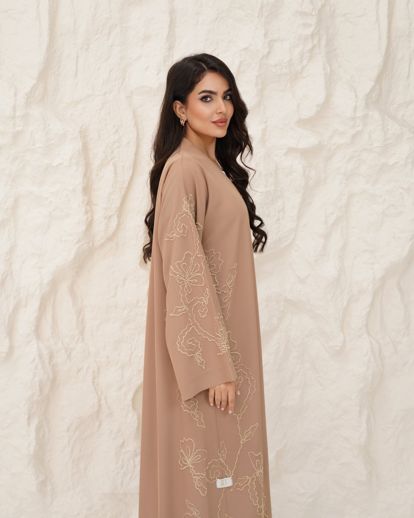 R 343 Light Brown Premium Aari 3D Embroidery Abaya Abaya for Women UAE – Abaya – Rutba Fashion Abaya