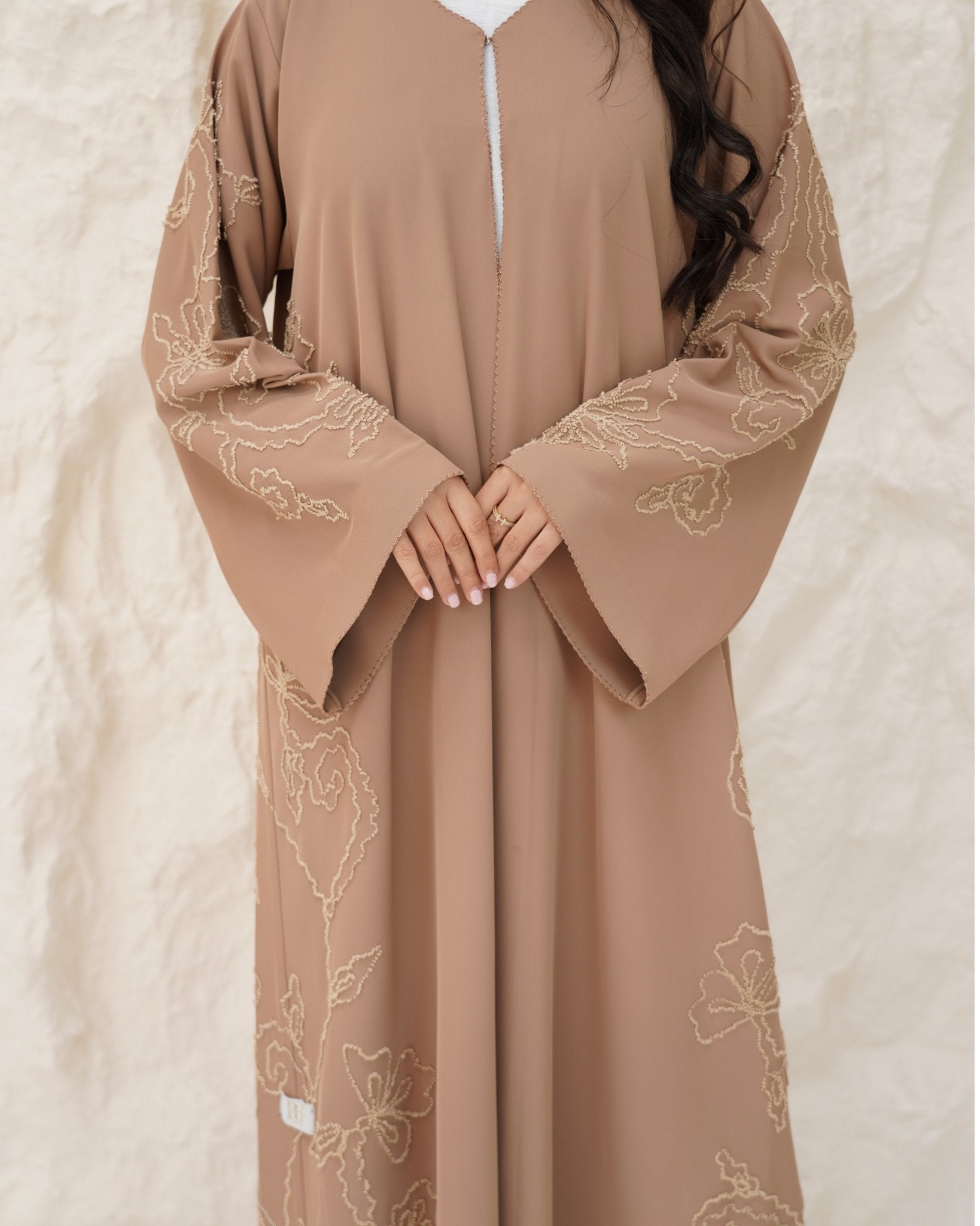 R 343 Light Brown Premium Aari 3D Embroidery Abaya Abaya for Women UAE – Abaya – Rutba Fashion Abaya