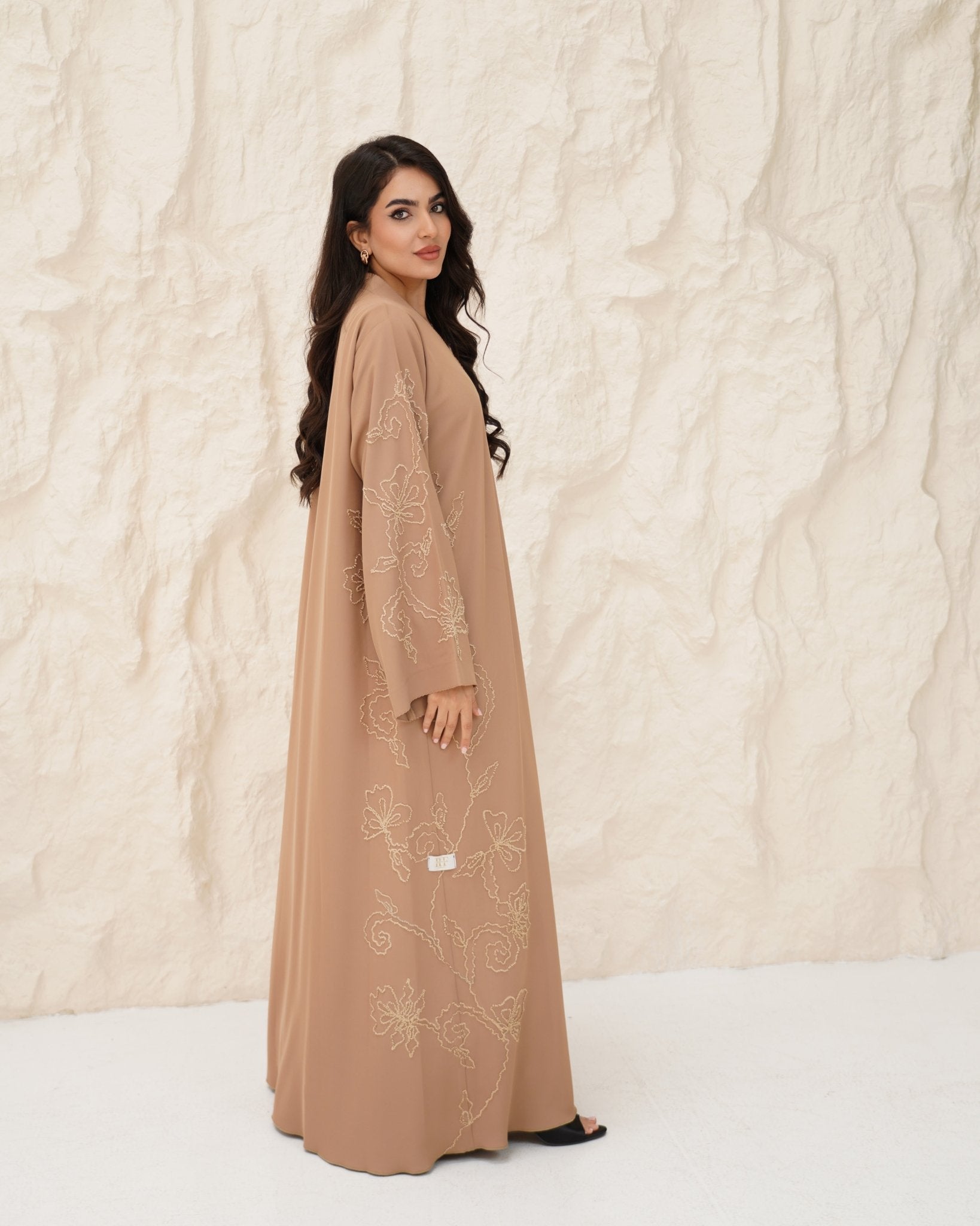 R 343 Light Brown Premium Aari 3D Embroidery Abaya Abaya for Women UAE – Abaya – Rutba Fashion Abaya