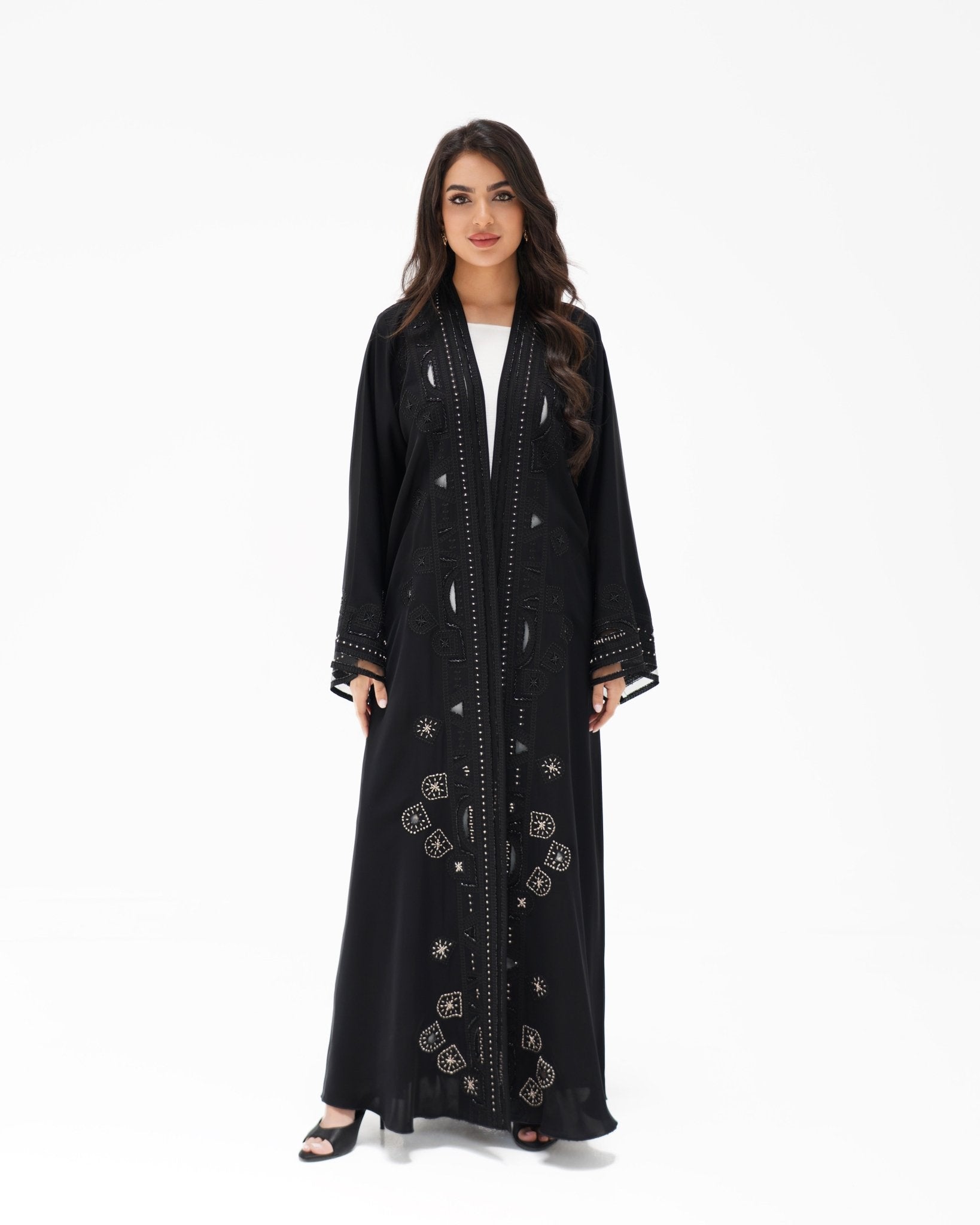 R 345 Black Kashmiri Embroidery Abaya Abaya for Women UAE – Abaya – Rutba Fashion Abaya