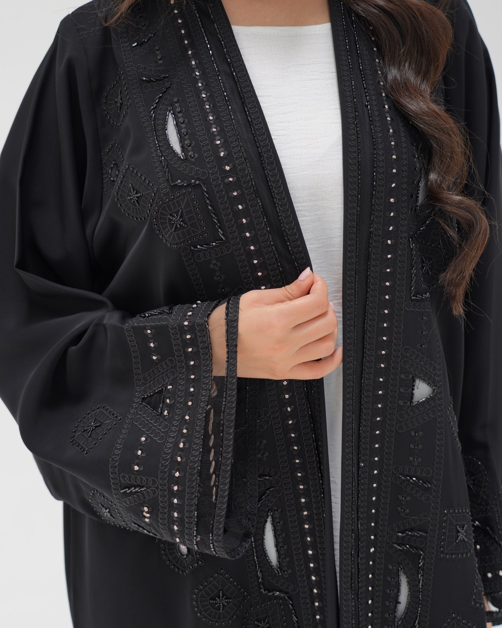R 345 Black Kashmiri Embroidery Abaya Abaya for Women UAE – Abaya – Rutba Fashion Abaya