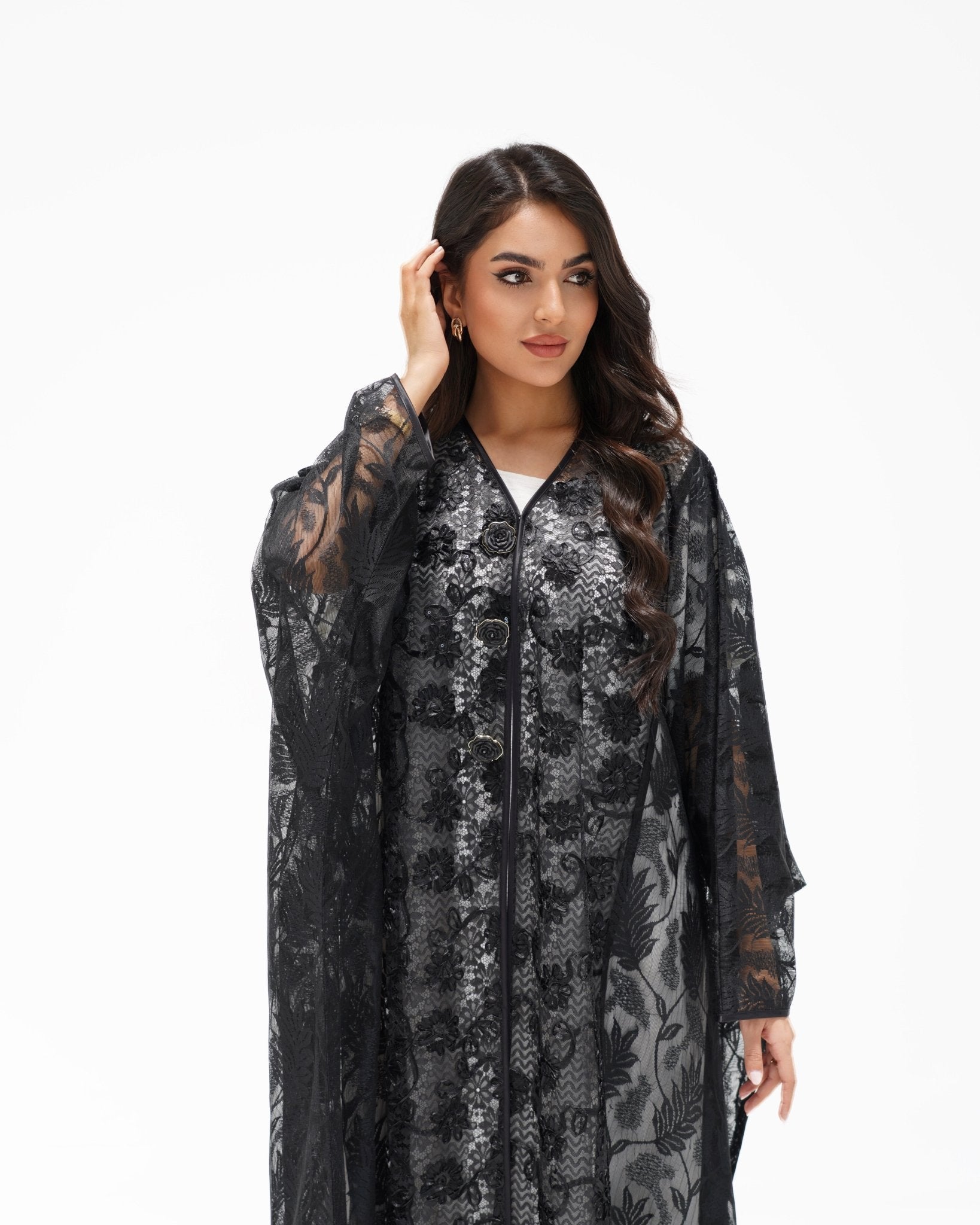 R 347 Black Dantel Abaya Abaya for Women UAE – Abaya – Rutba Fashion Abaya