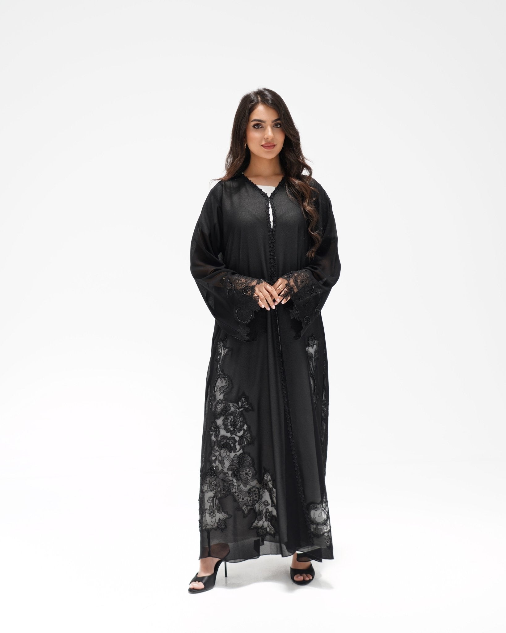 R 348 Black Embroidery Abaya Abaya for Women UAE – Abaya – Rutba Fashion Abaya