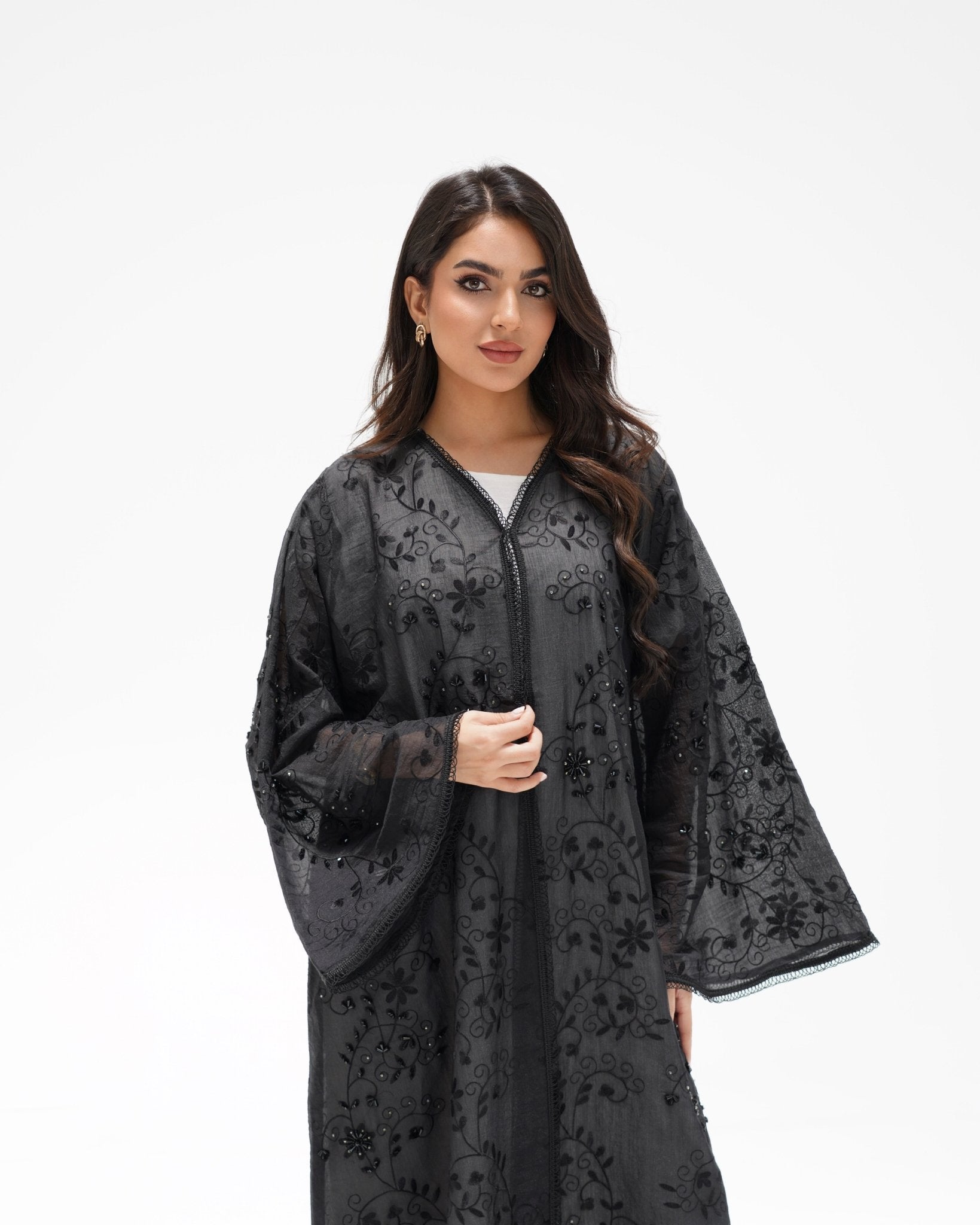 R 349 Black Embroidered Lace Abaya Abaya for Women UAE – Abaya – Rutba Fashion Abaya