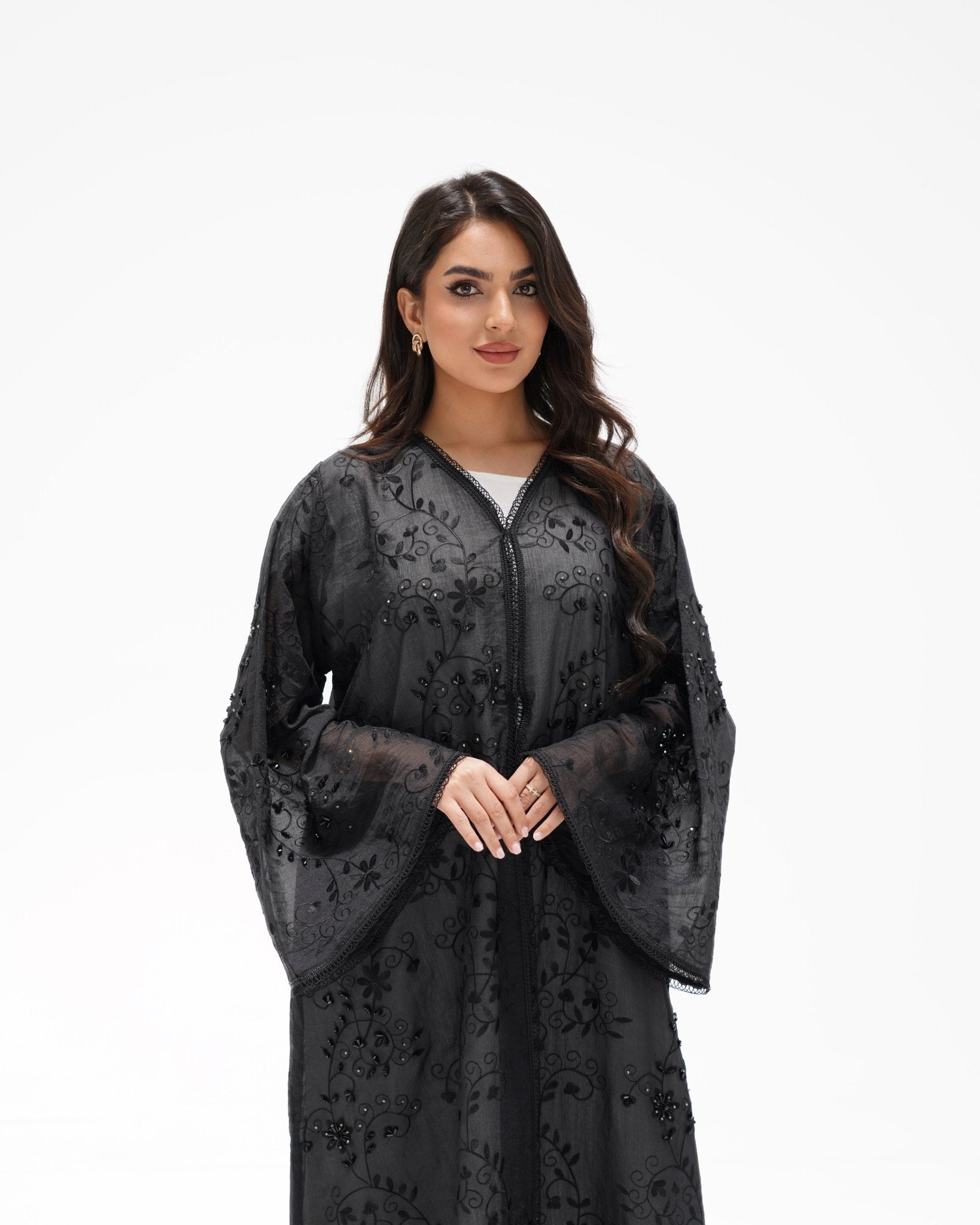 R 349 Black Embroidered Lace Abaya Abaya for Women UAE – Abaya – Rutba Fashion Abaya