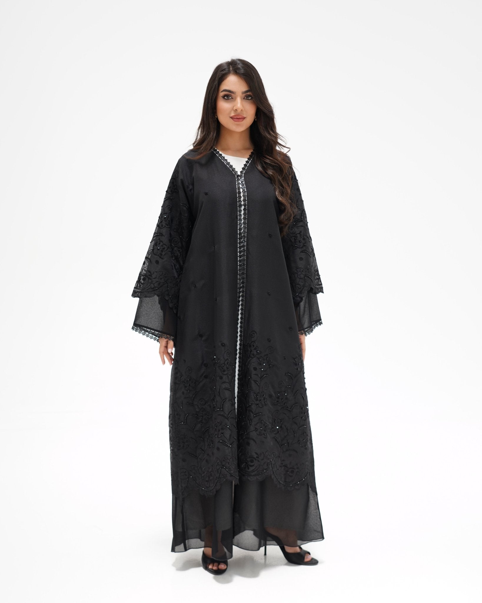 R 352 Black Premium Embroidery Abaya Abaya for Women UAE – Abaya – Rutba Fashion Abaya