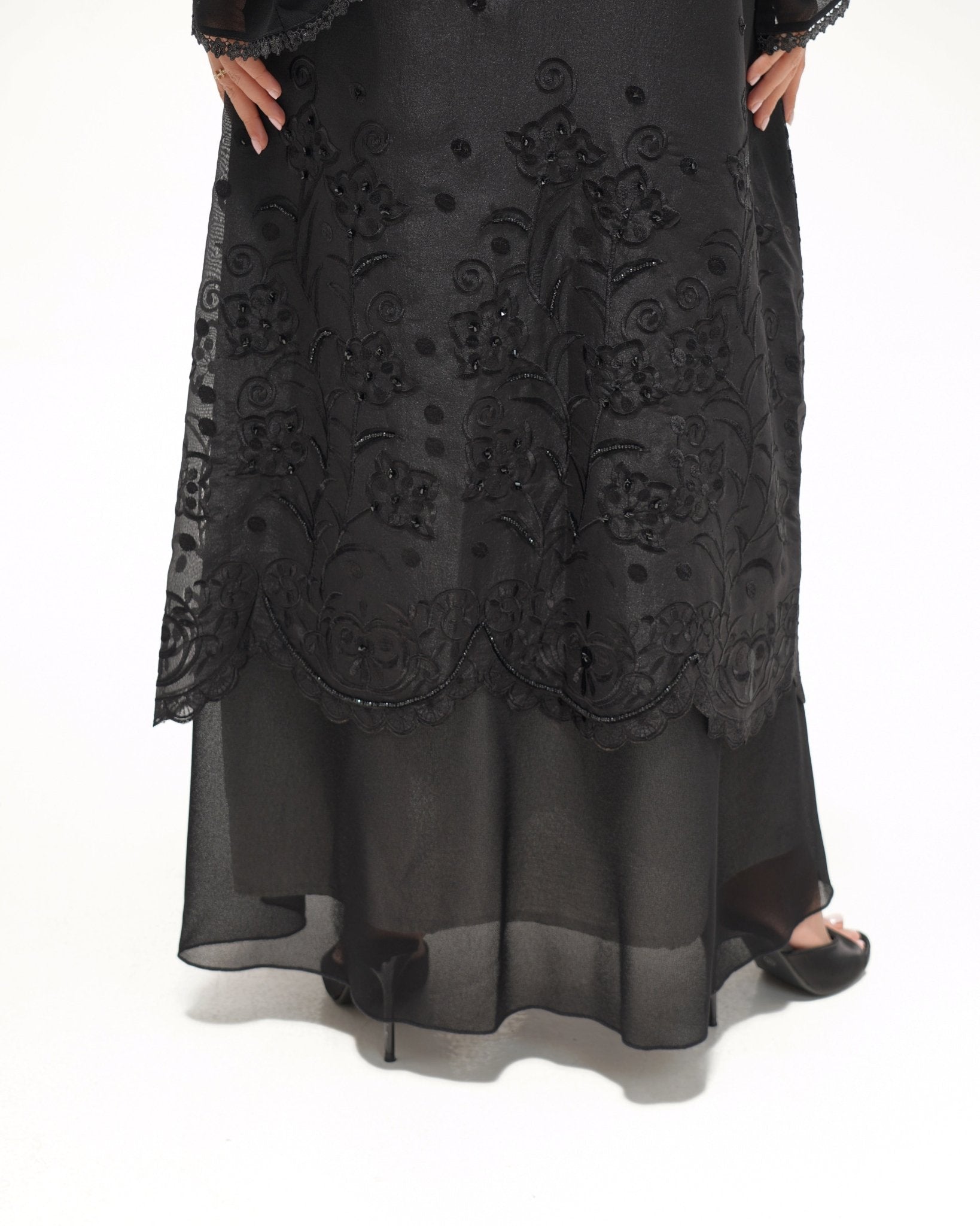 R 352 Black Premium Embroidery Abaya Abaya for Women UAE – Abaya – Rutba Fashion Abaya