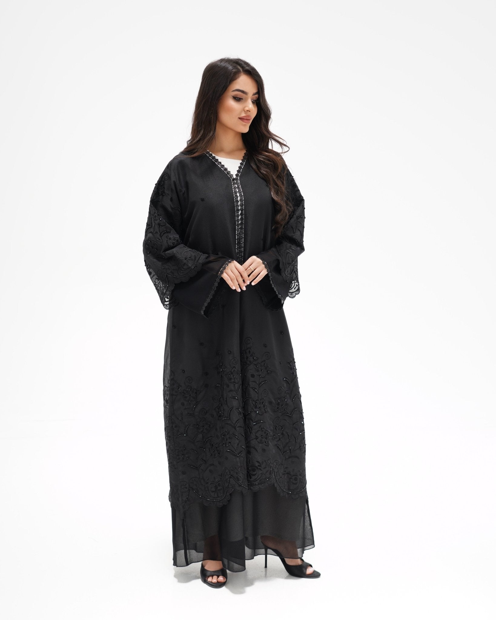 R 352 Black Premium Embroidery Abaya Abaya for Women UAE – Abaya – Rutba Fashion Abaya