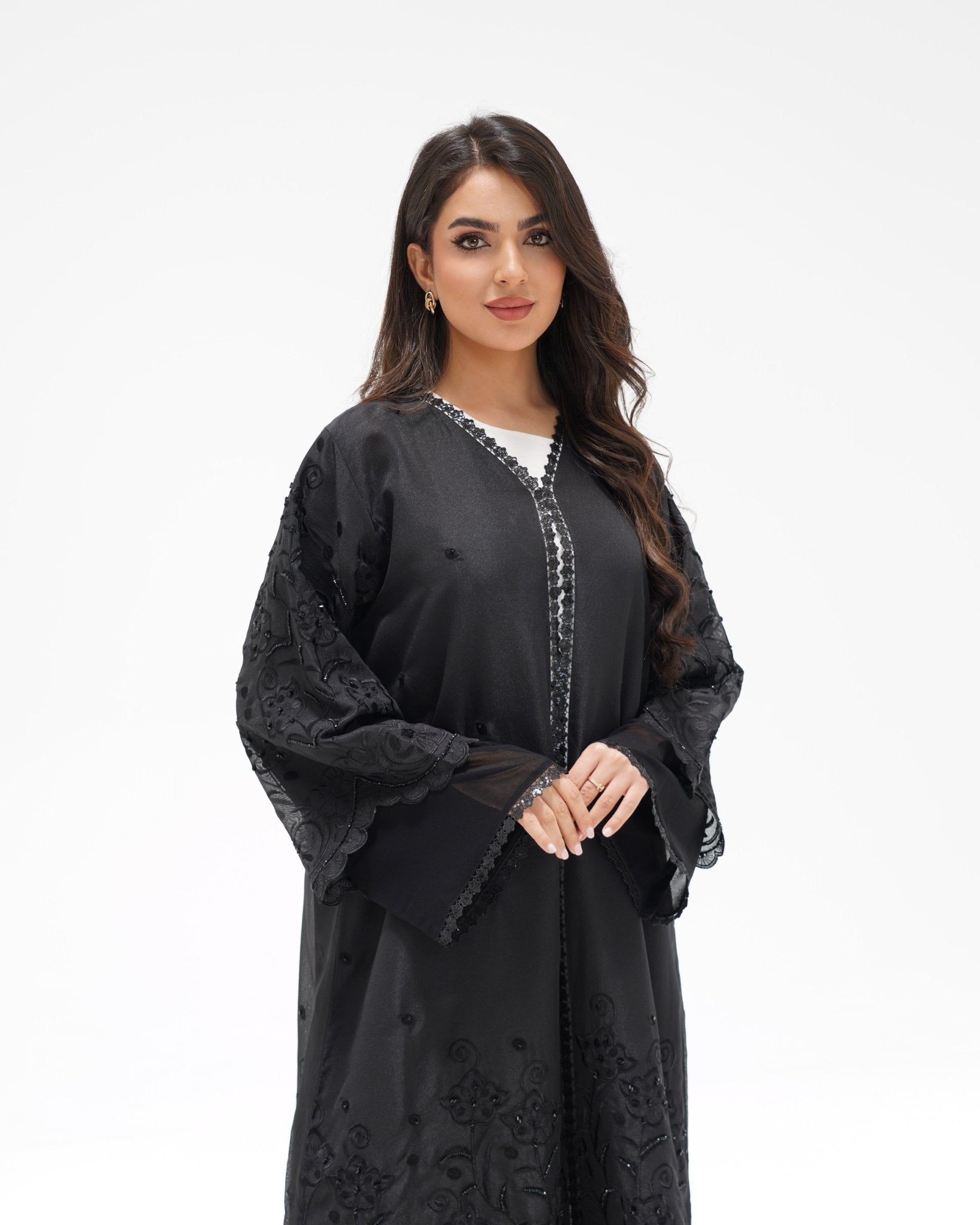 R 352 Black Premium Embroidery Abaya Abaya for Women UAE – Abaya – Rutba Fashion Abaya