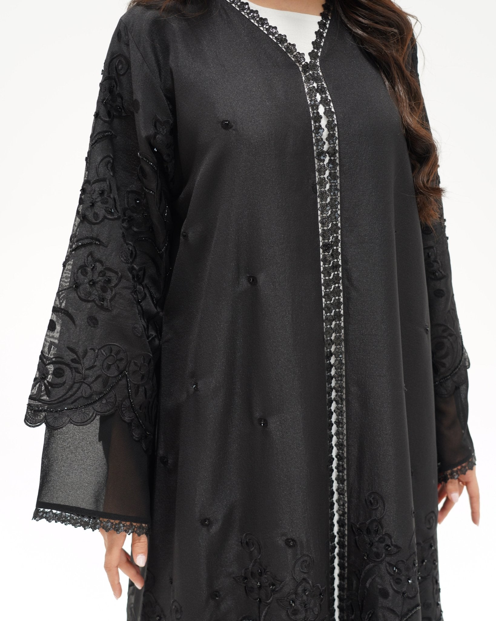R 352 Black Premium Embroidery Abaya Abaya for Women UAE – Abaya – Rutba Fashion Abaya