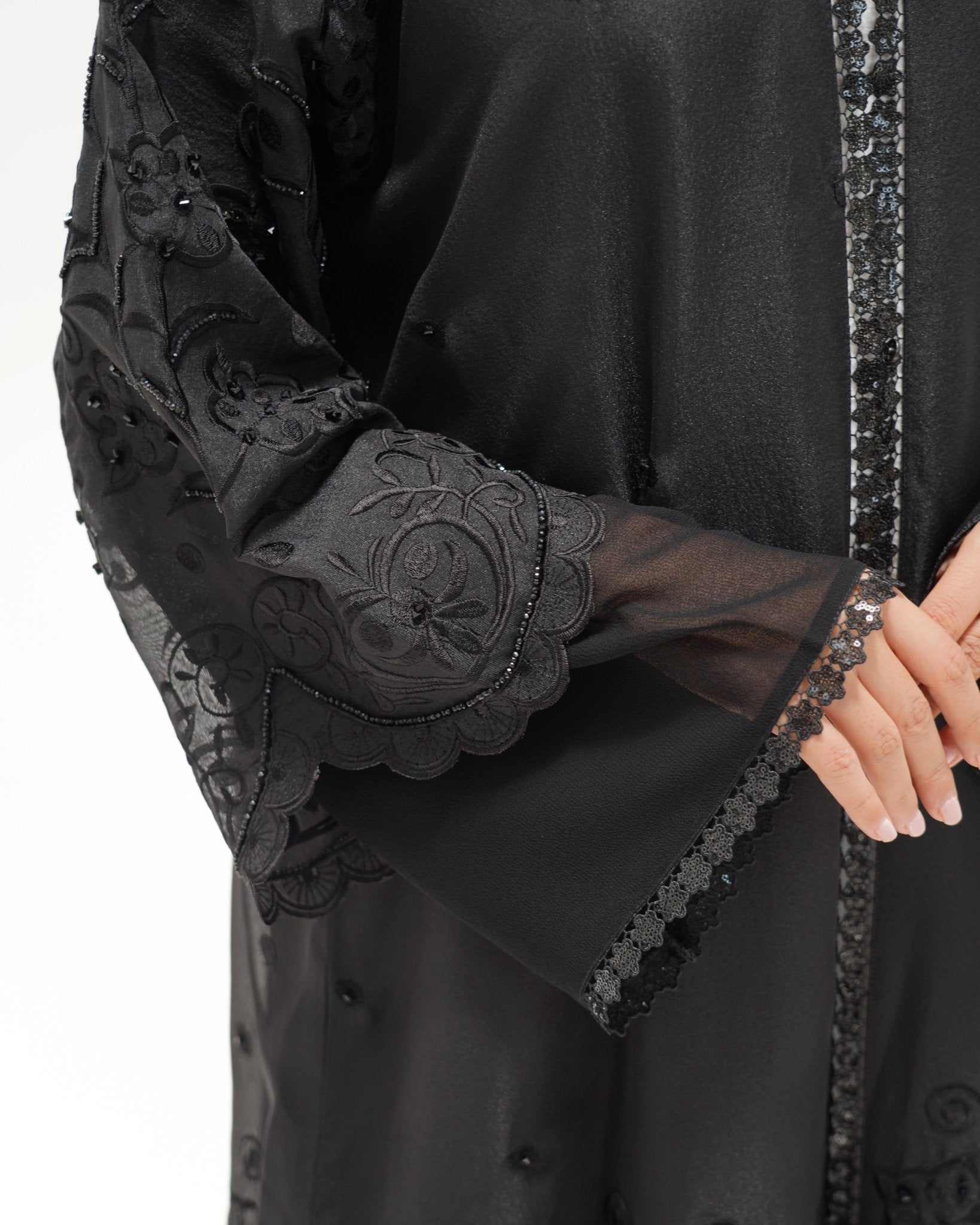 R 352 Black Premium Embroidery Abaya Abaya for Women UAE – Abaya – Rutba Fashion Abaya