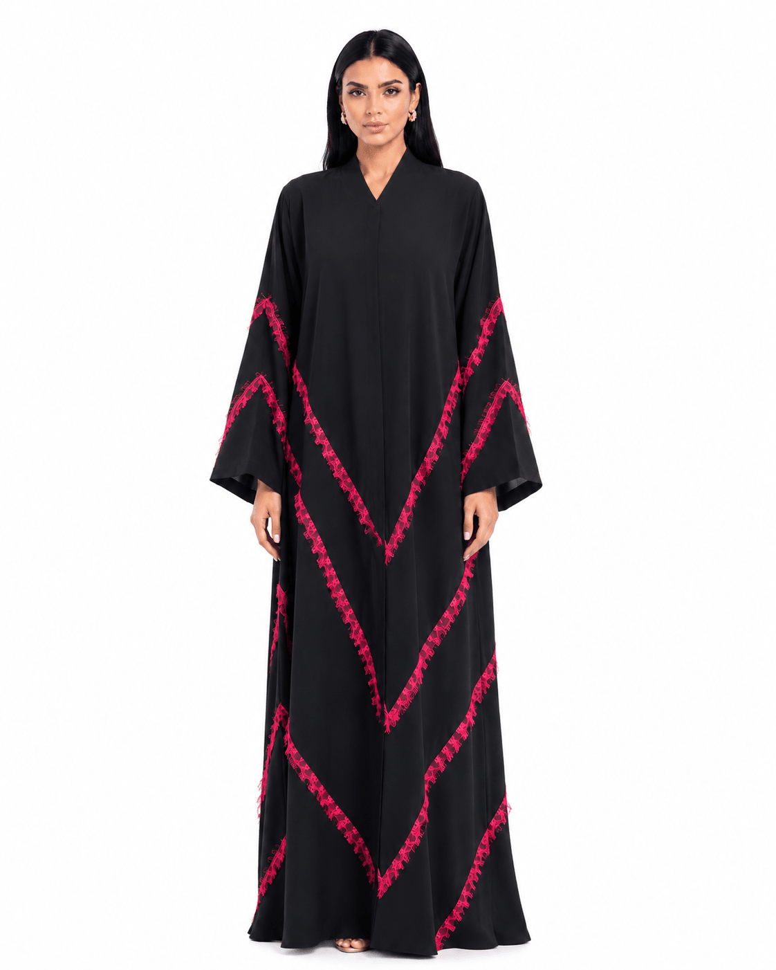 R 356 Black Abaya with Burgundy Lace Abaya for Women UAE – Abaya – Rutba Fashion Abaya