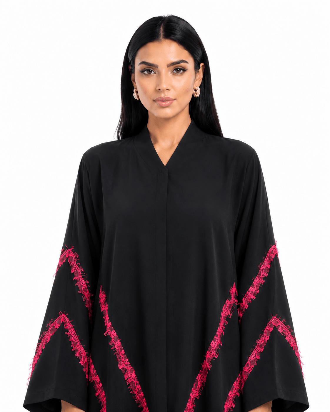 R 356 Black Abaya with Burgundy Lace Abaya for Women UAE – Abaya – Rutba Fashion Abaya
