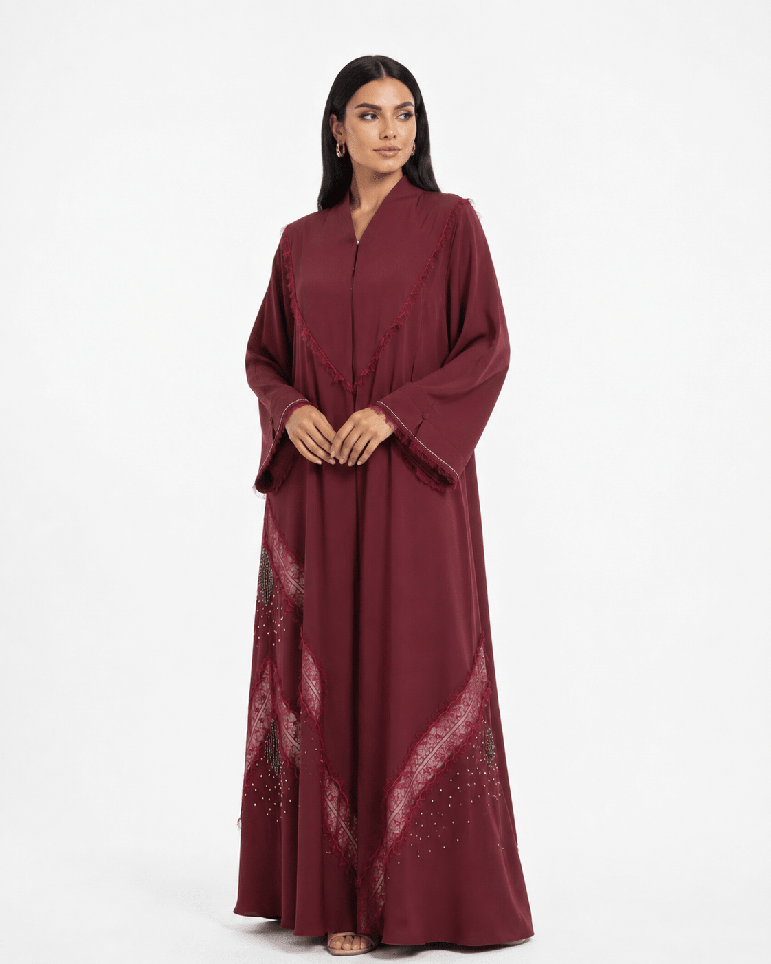 R 358 Burgundy Beaded Abaya Abaya for Women UAE – Abaya – Rutba Fashion Abaya
